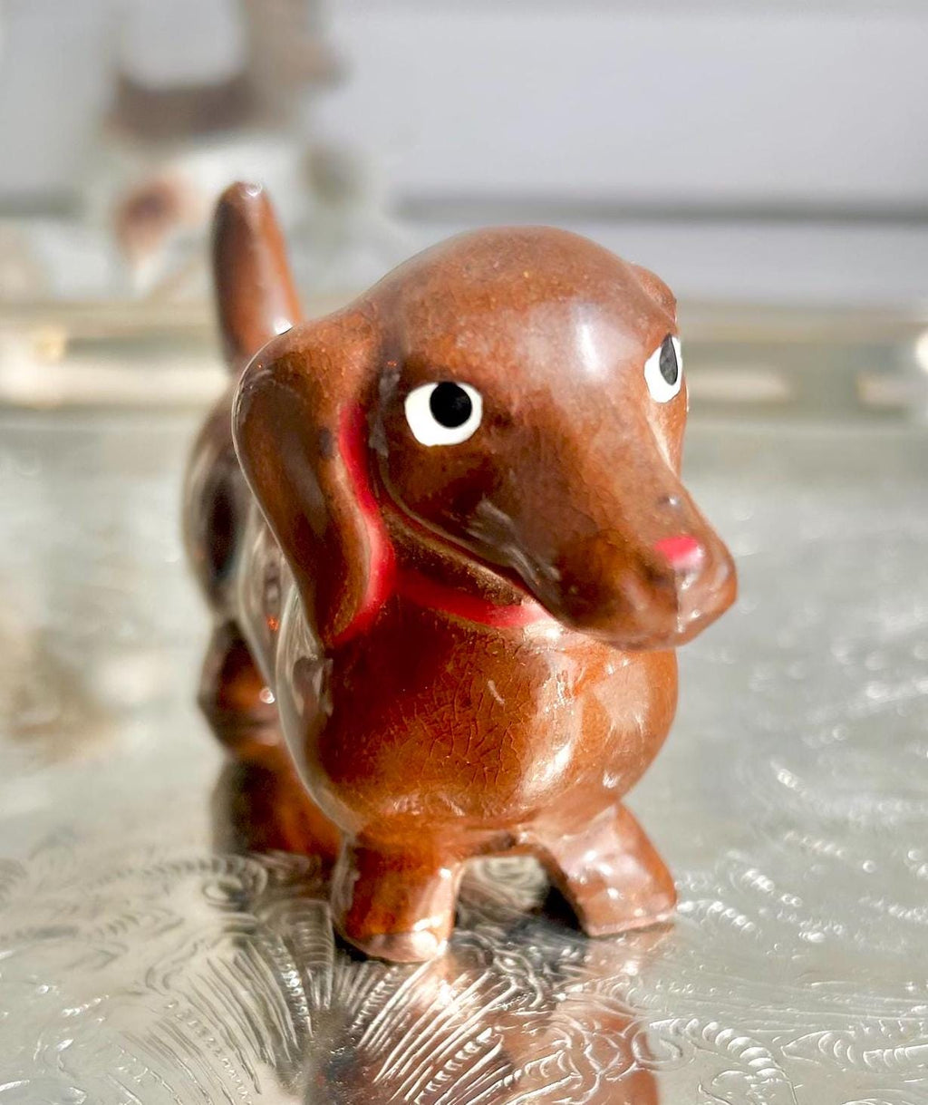 Vintage Hand Painted Ceramic Dachshund Figurine - 4 inch