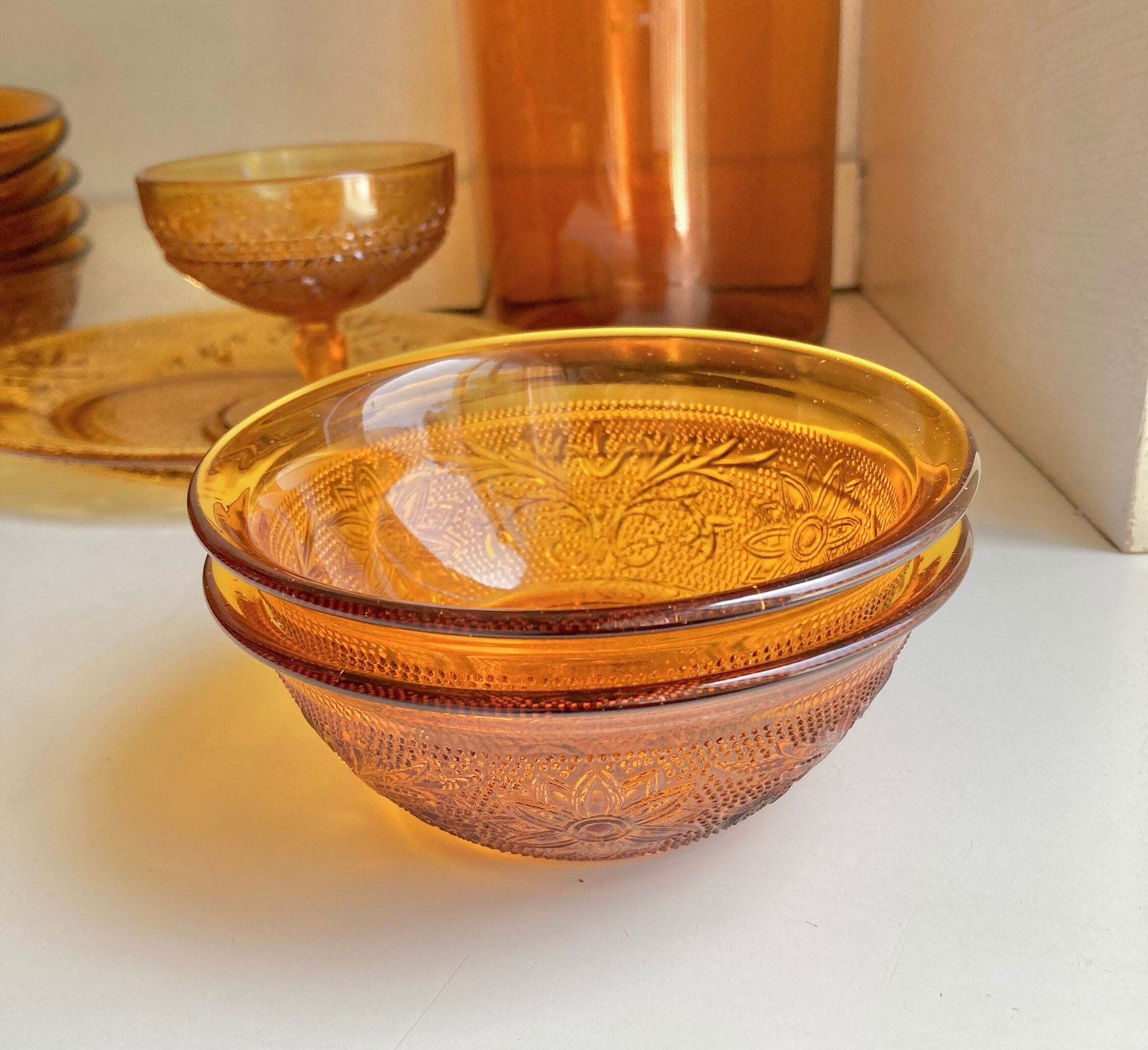 Vintage Anchor Hocking Amber Glass Dishes- Sandwich - Desert Gold Glassware