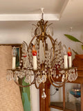 Vintage 1970s Brass and Cut Glass 6-Lamp Opulent Chandelier - Made in Spain
