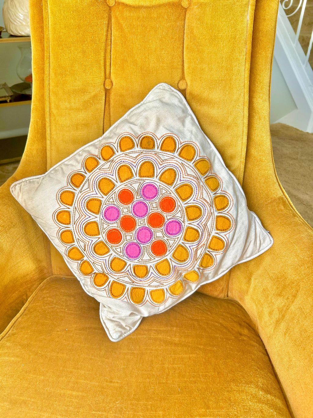 1960s Flower Power Pillowcase: Hand-Stitched Vintage Throw Pillow Cover