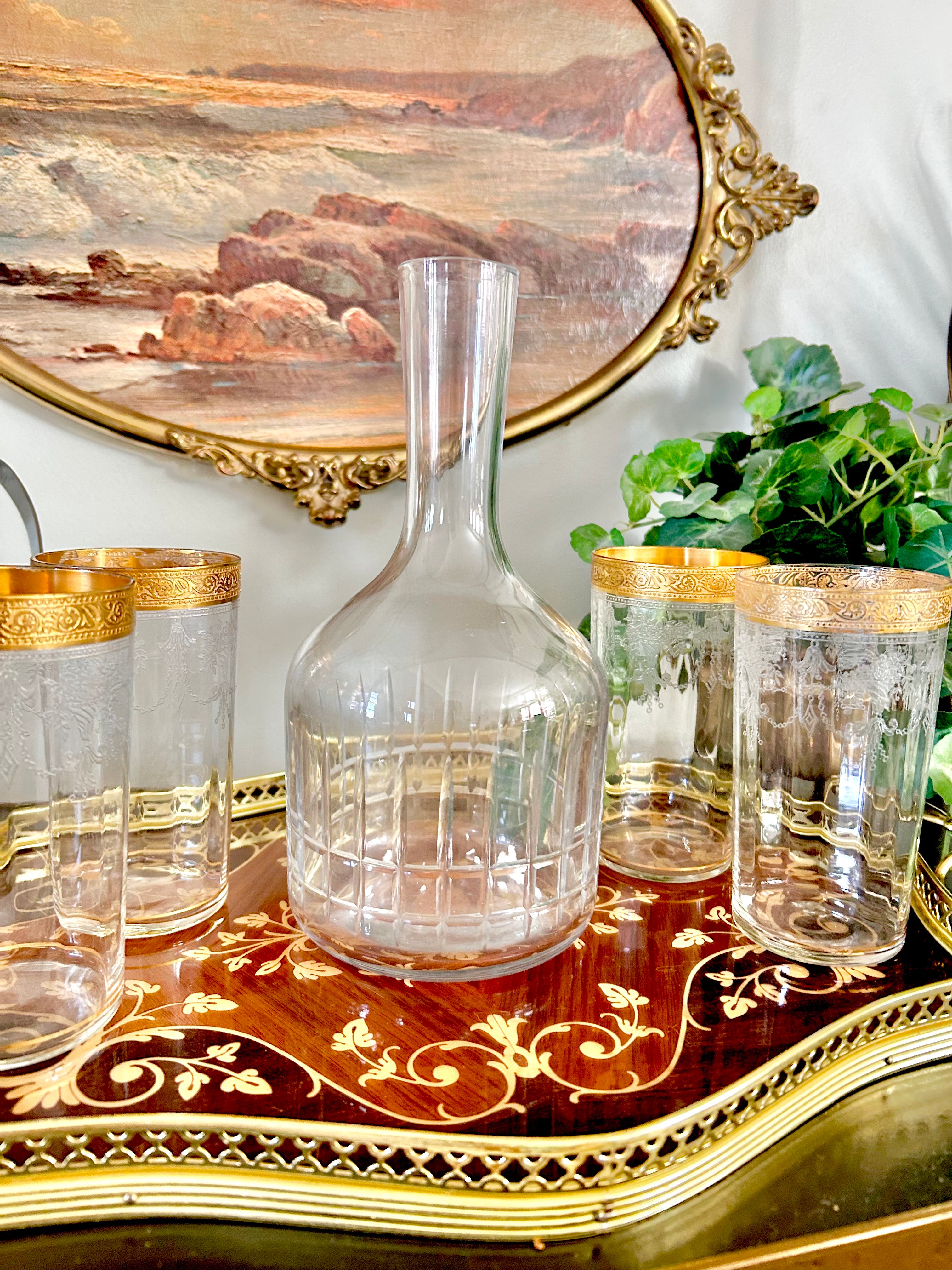 Vintage MCM Cut Crystal Glass Decanter