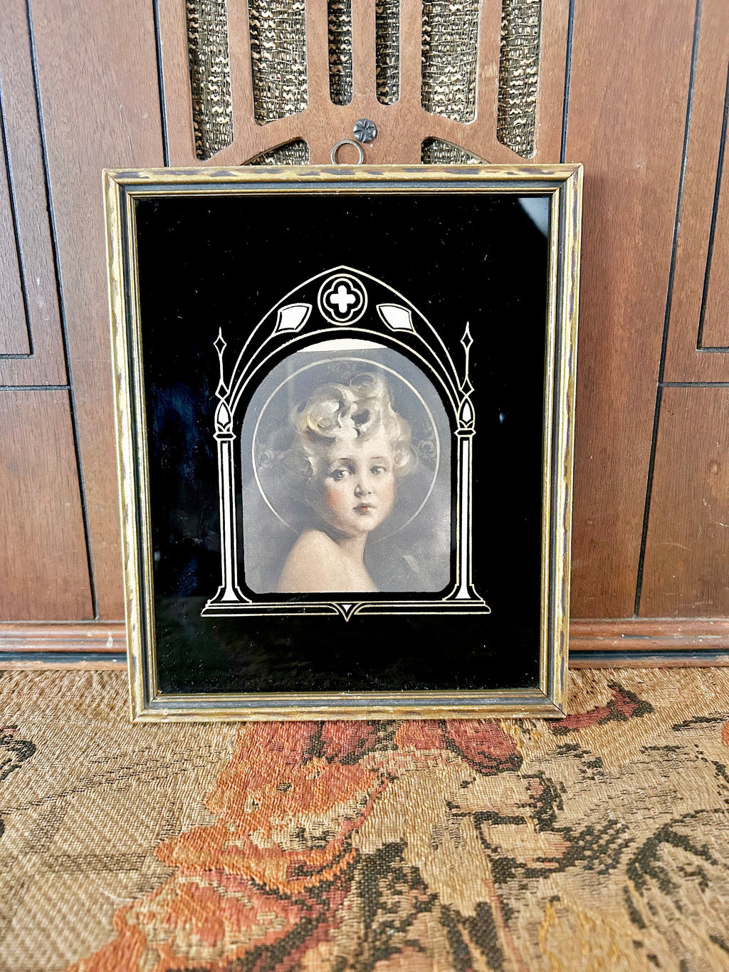 Art Deco "Light of the World" Portrait with Reverse Painted Glass