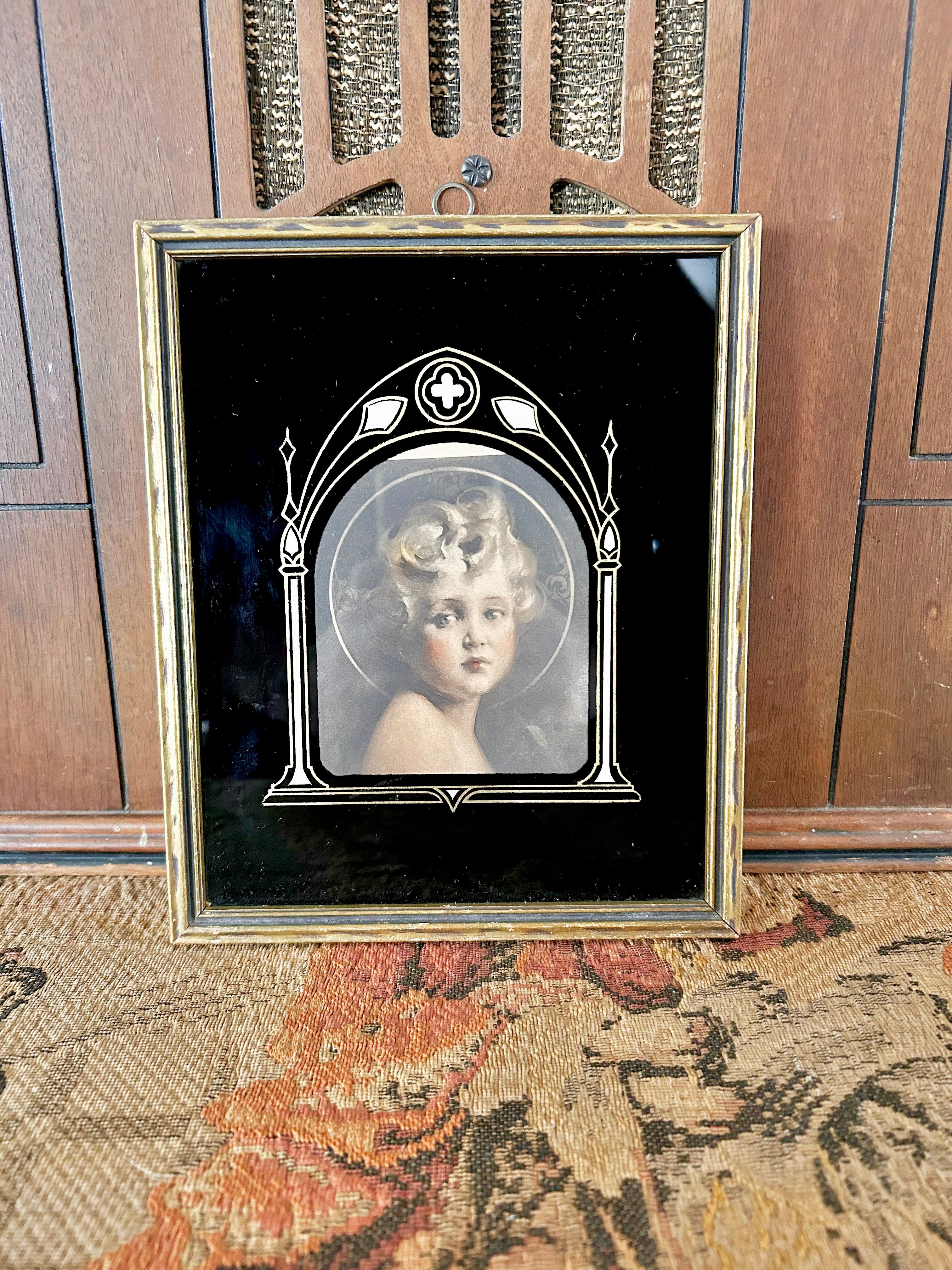 Art Deco "Light of the World" Portrait with Reverse Painted Glass