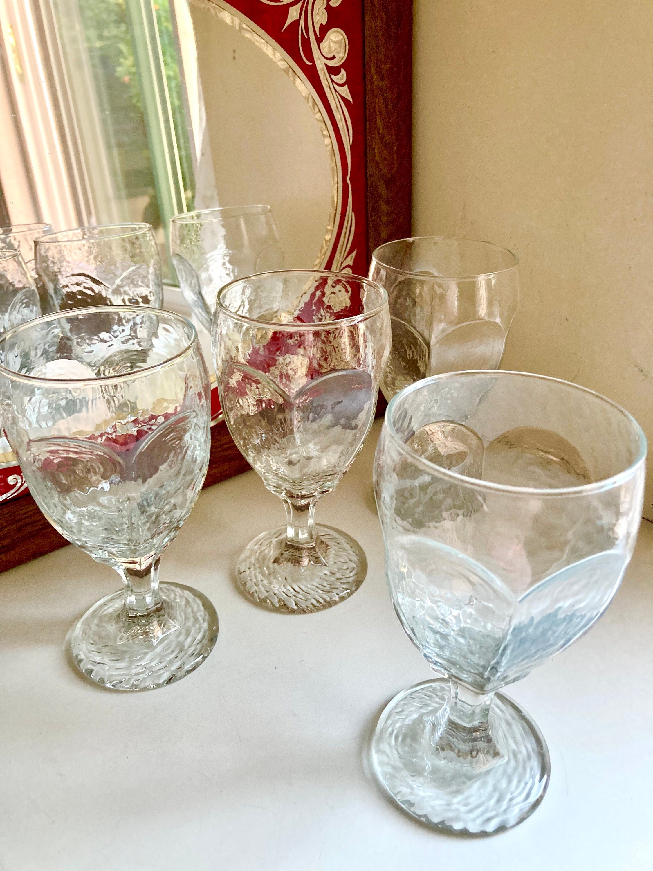 Set of 4 Vintage MCM Libbey Chivalry Clear Goblets - Textured Paneled Glass 6.5"