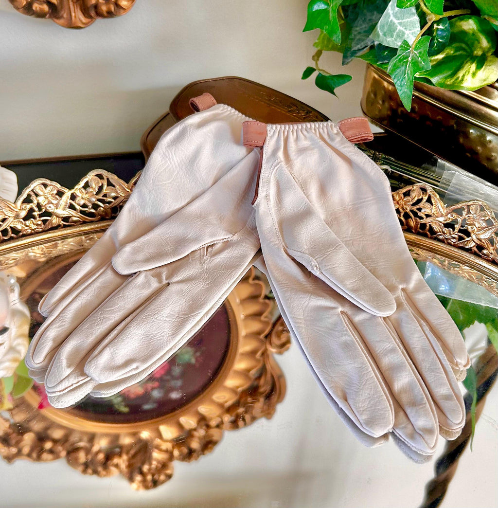 vintage Van Raalte Nylon Gloves in Cream, Brown
