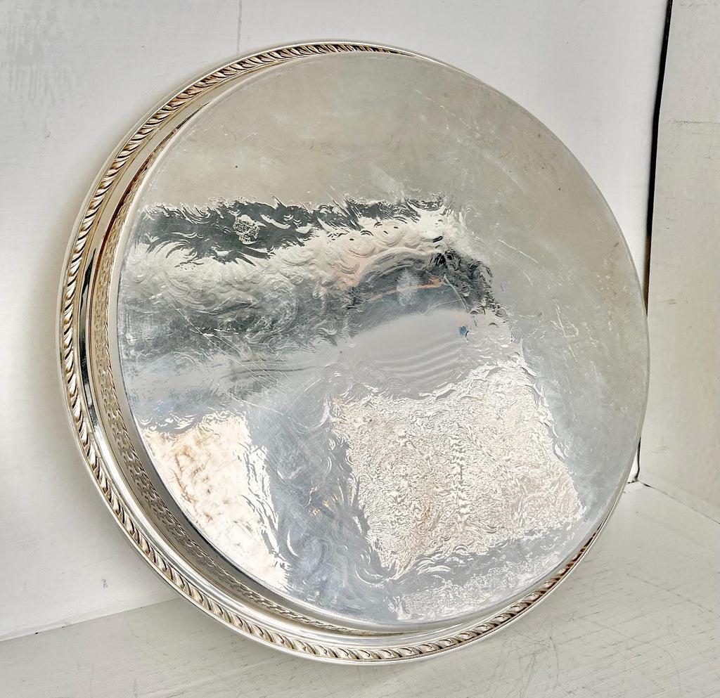 Large 15 inch Vintage Silverplate Gallery Tray Reticulated Rim Oneida USA