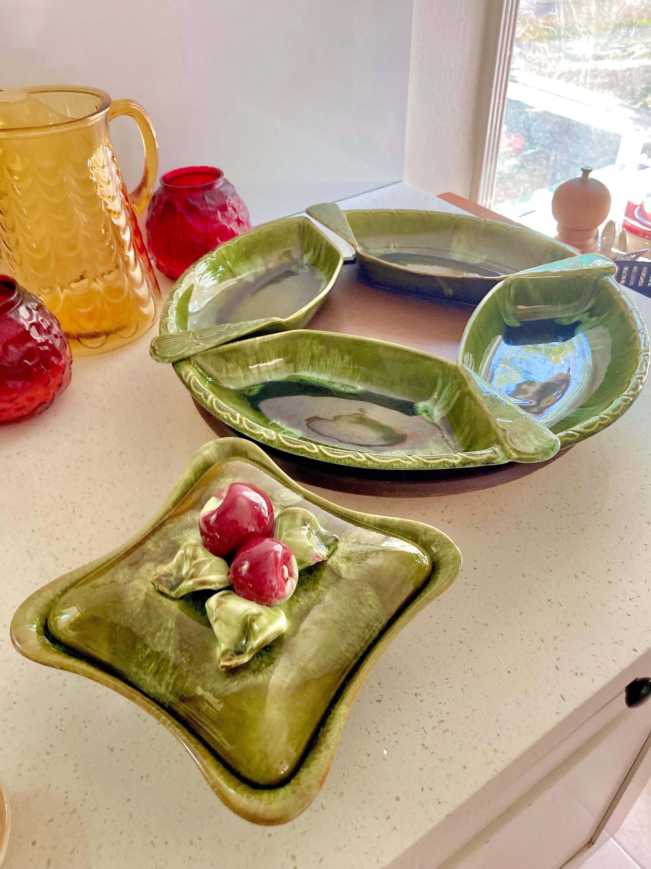 Vintage Wade Calif. Ceramics Party Platter: Apple Lidded Bowl Lazy Susan