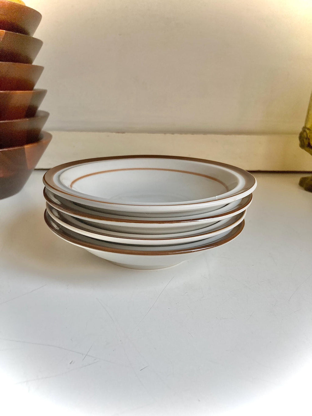 Vintage Monterrey Stoneware Fruit Bowls - Brown Banded Set of 4