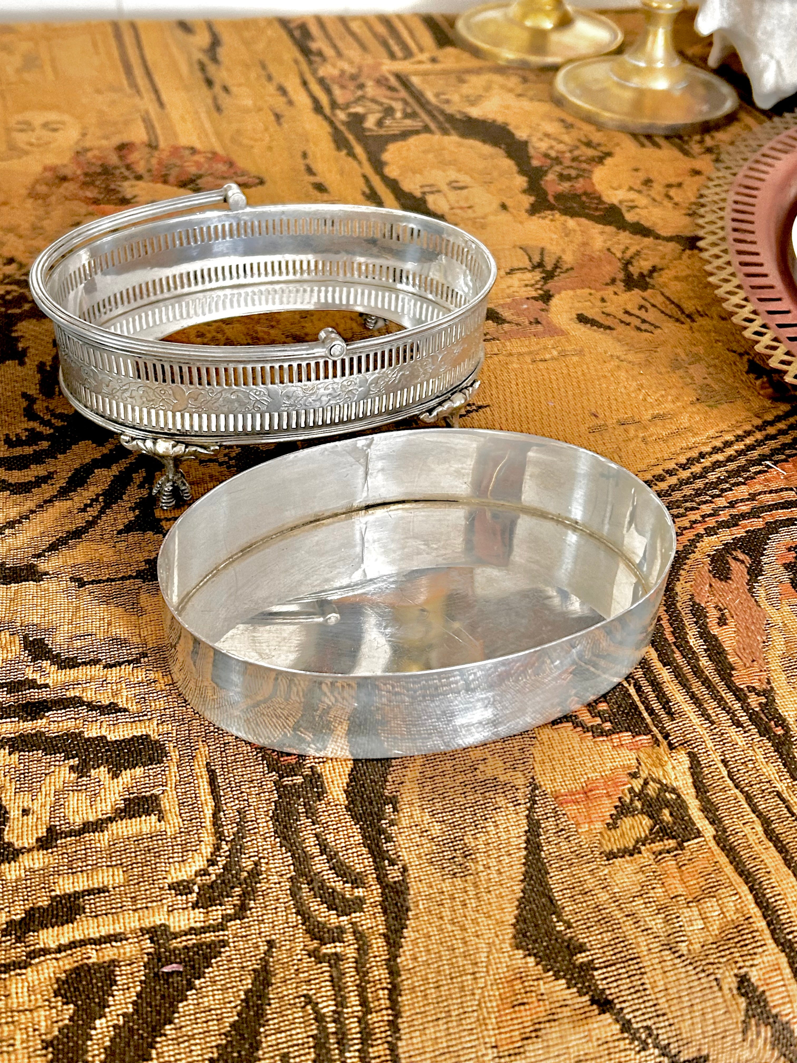 Small Vintage Silverplate Footed Basket