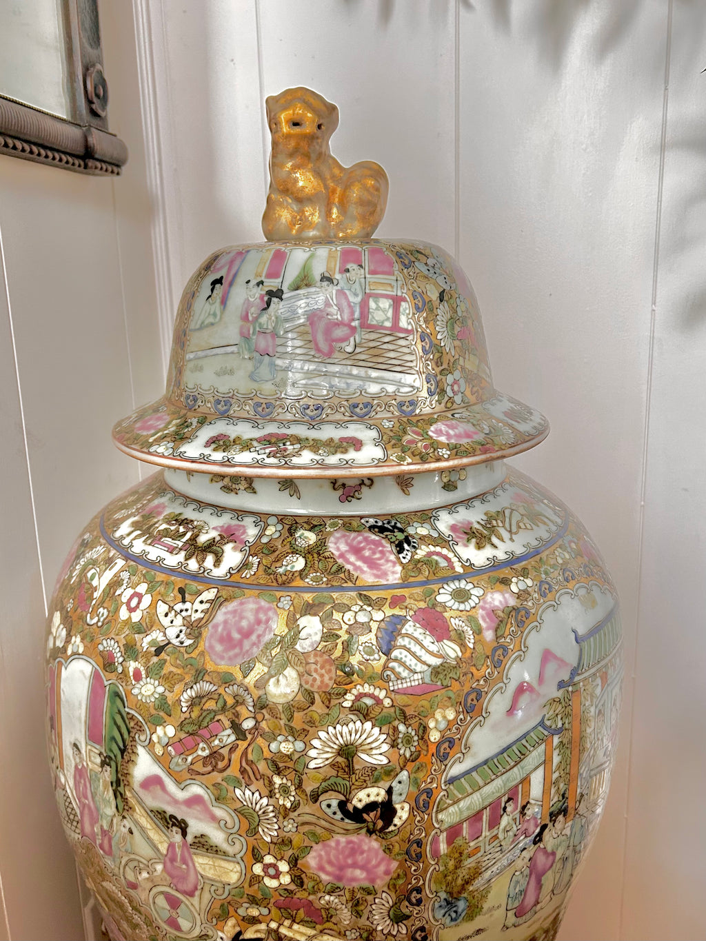 Antique Huge Sized Famille Rose (Medallion) Floor Ginger Jar Vase - flawless