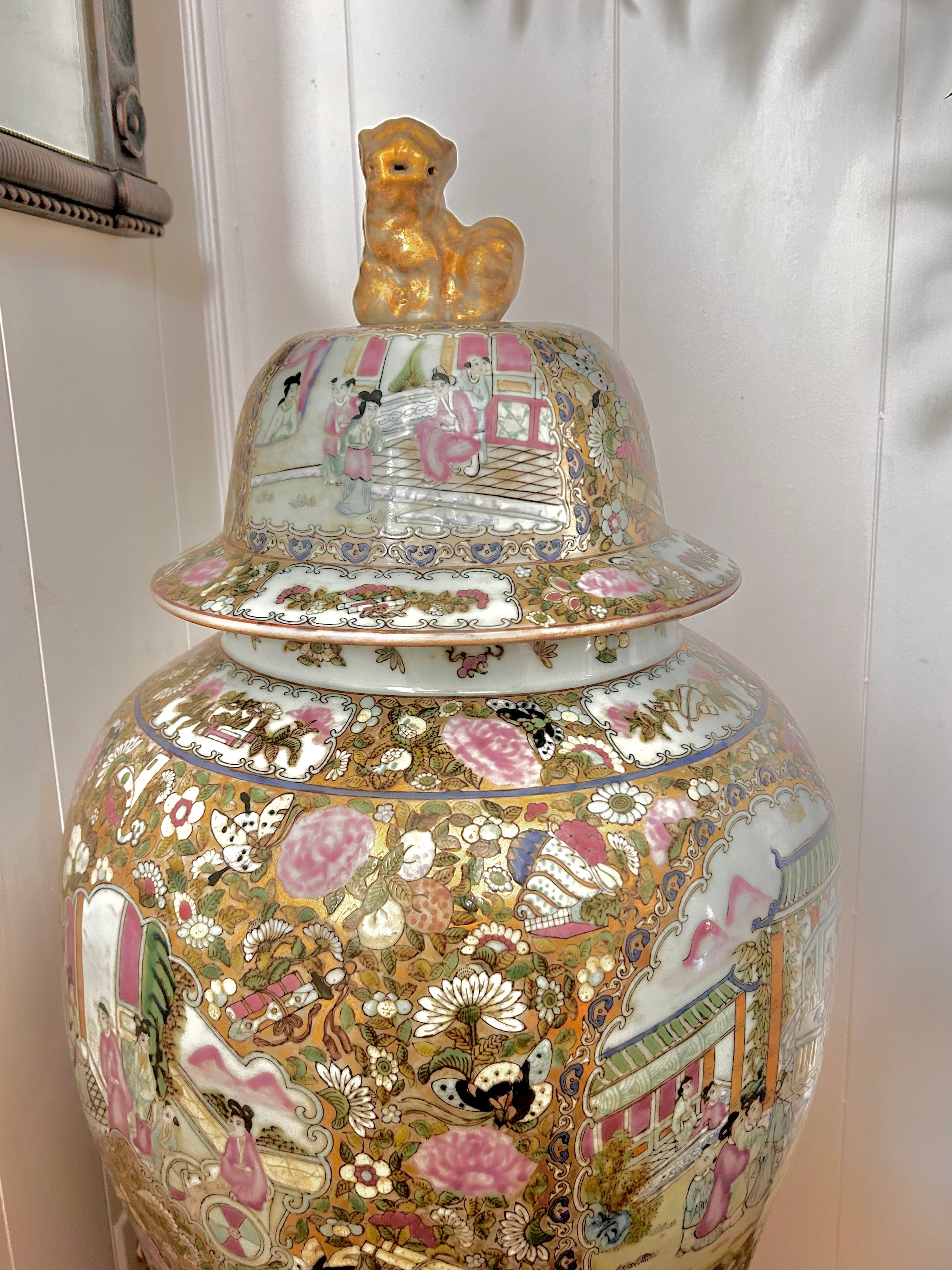 Antique Huge Sized Famille Rose (Medallion) Floor Ginger Jar Vase - flawless