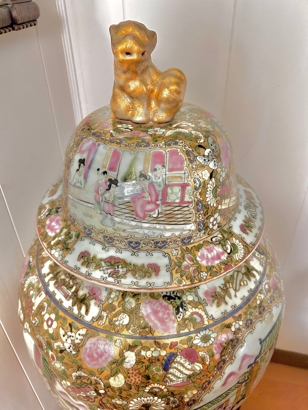 Antique Huge Sized Famille Rose (Medallion) Floor Ginger Jar Vase - flawless