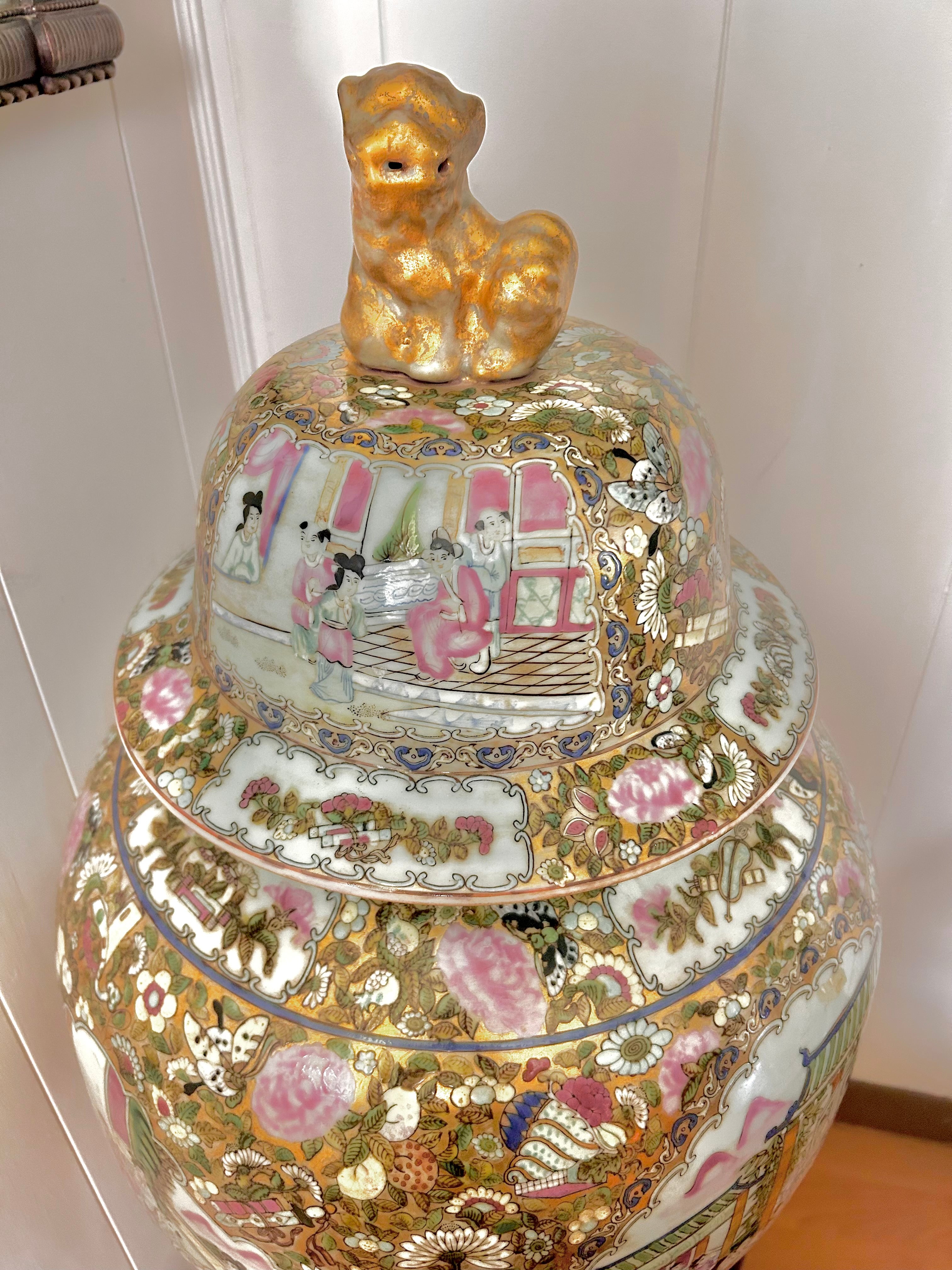 Antique Huge Sized Famille Rose (Medallion) Floor Ginger Jar Vase - flawless