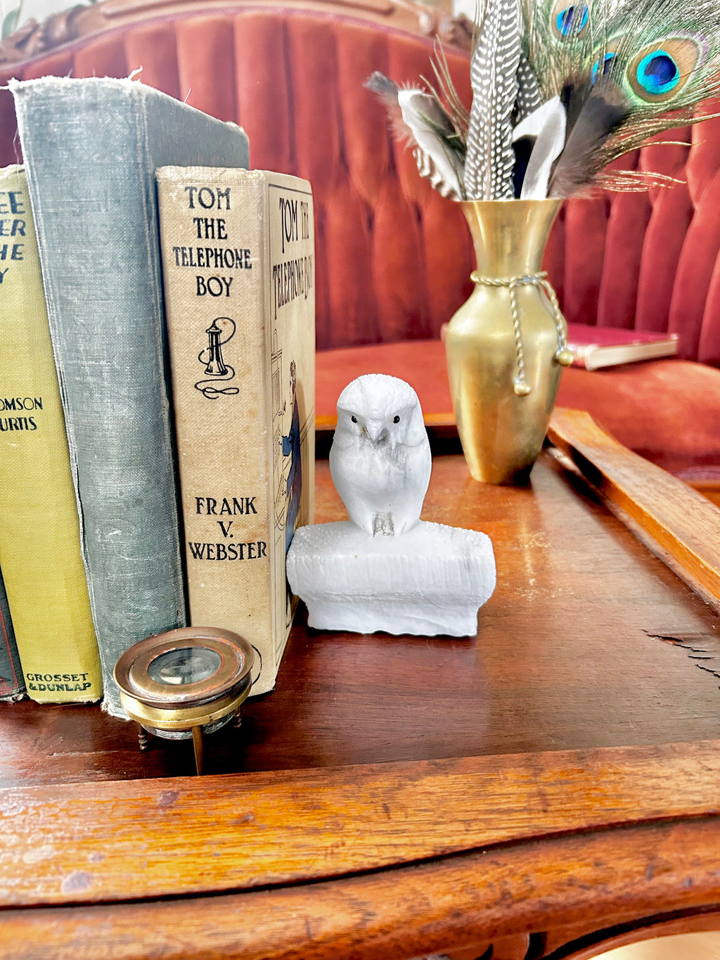 Vintage Hand-carved Natural Stone Owl Bookends