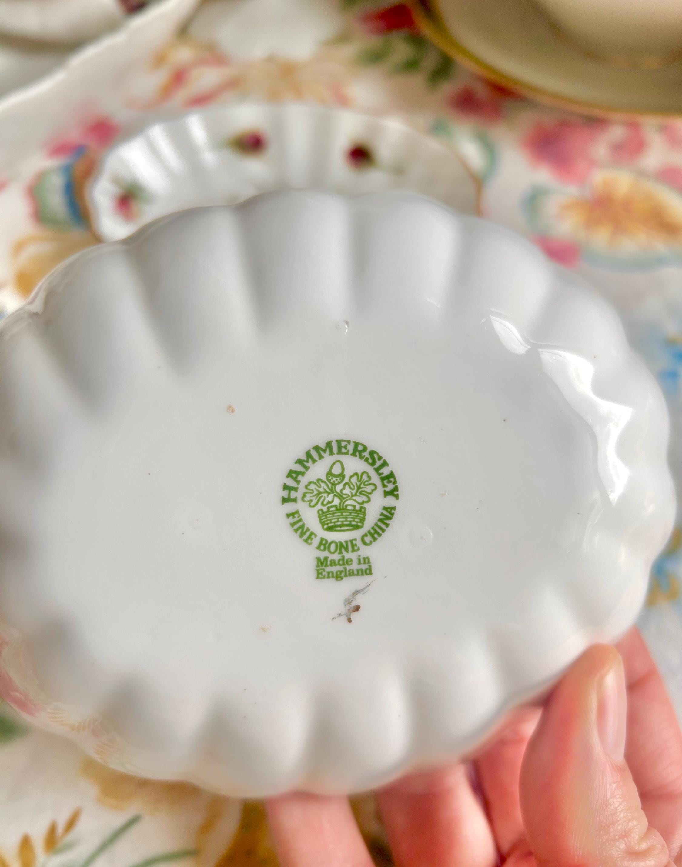 Vintage Hammersley Rose Trinket Dishes: Fine Bone China with Gold Trim