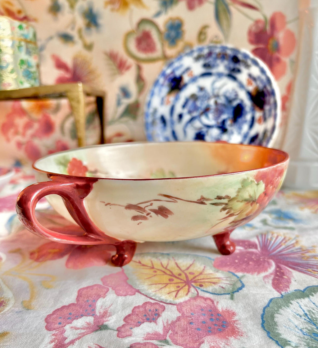 Antique MZ Austria Porcelain Footed Bowl: Hand-Painted Harvest Grape (CHIP!)