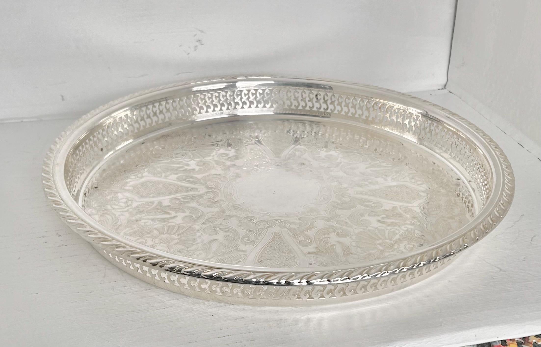 Large 15 inch Vintage Silverplate Gallery Tray Reticulated Rim Oneida USA