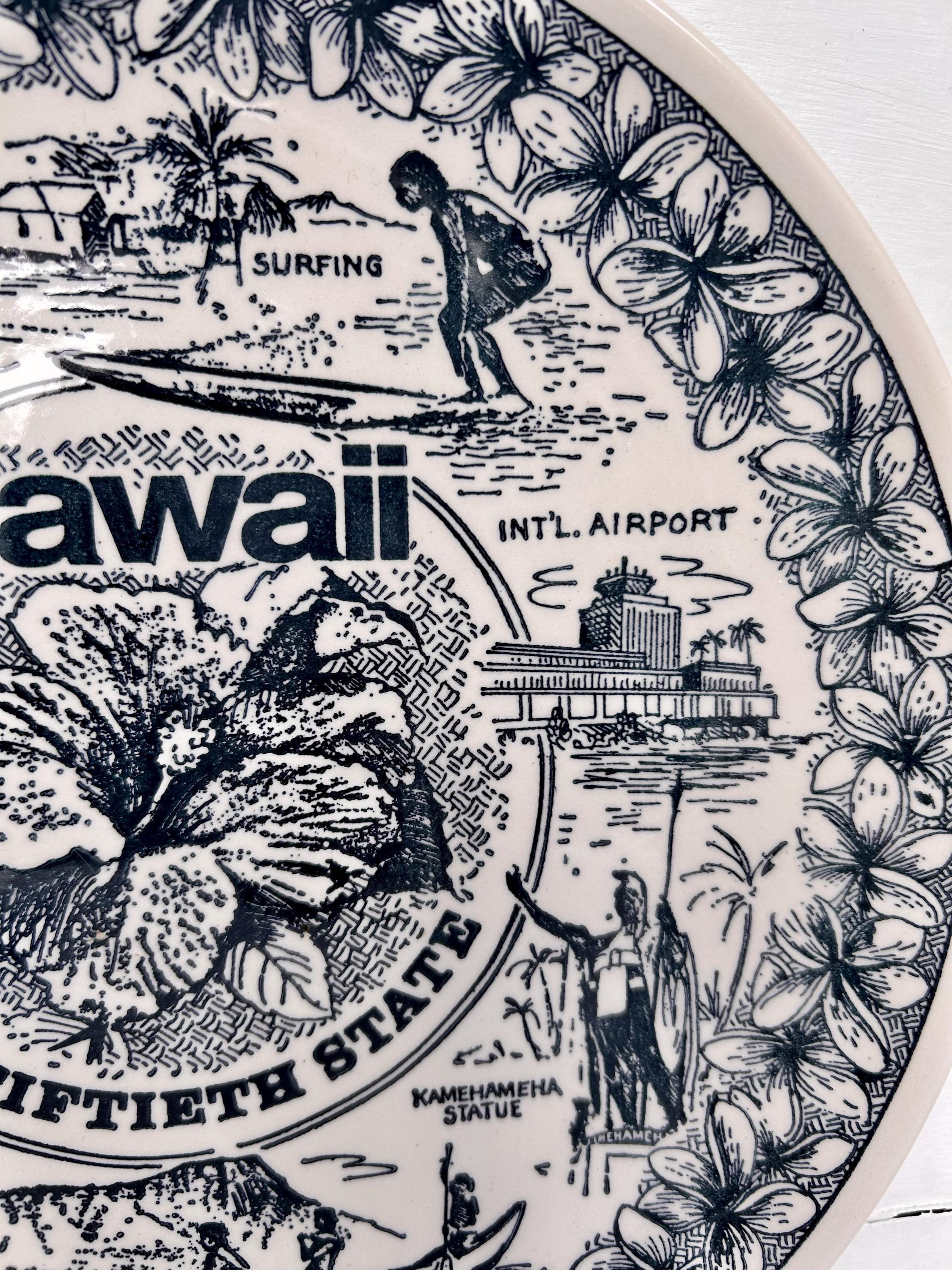 Vintage Hawaii Souvenir Plate: Navy Blue & White American Ironstone