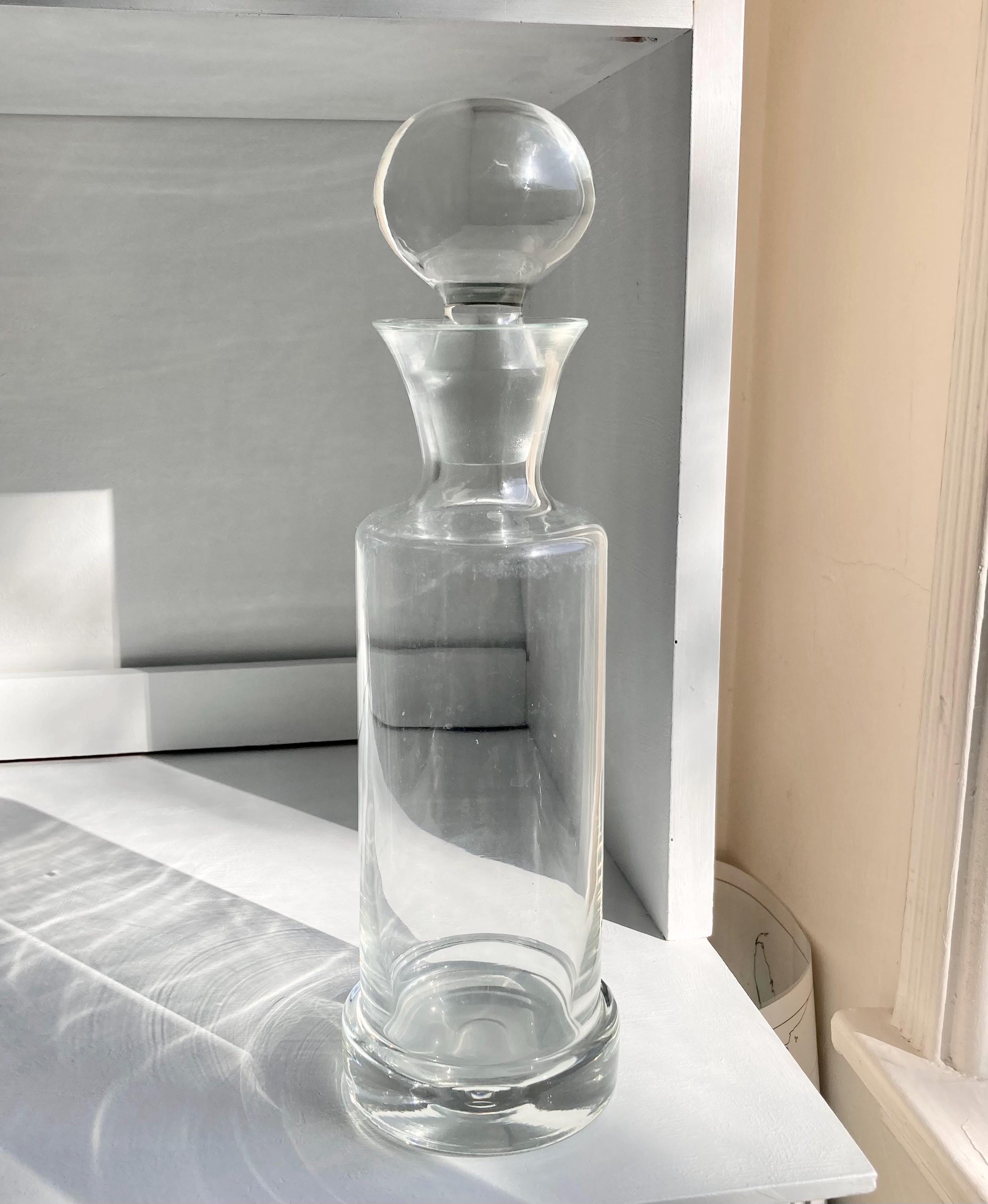 Vintage Blown Glass Decanter: Heavy Clear Glass Stopper, 32 oz