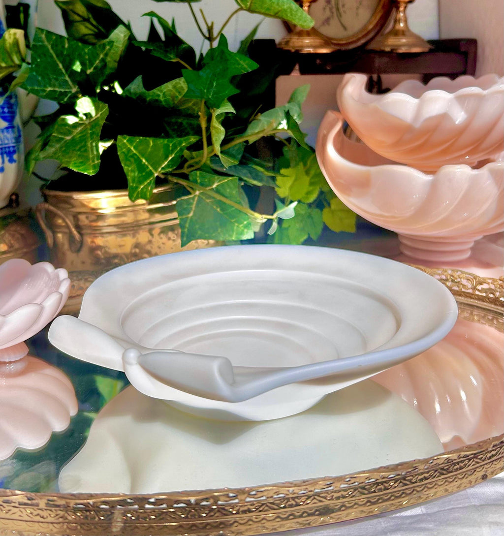Antique French Opaline Glass Welled Seashell Dish