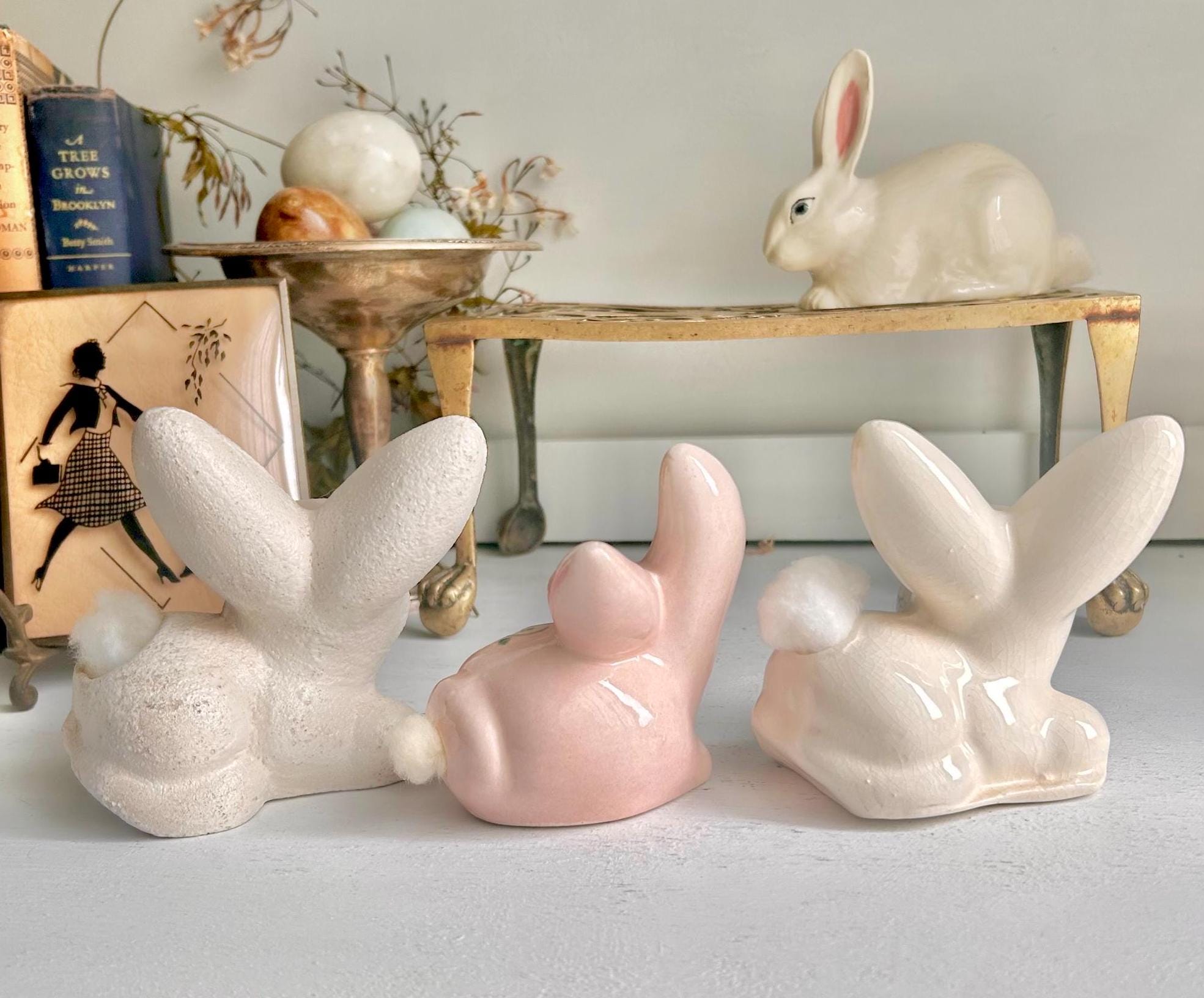 Vintage Ceramic Bunny Cotton Ball Dispenser: Cottontail Vanity Decor