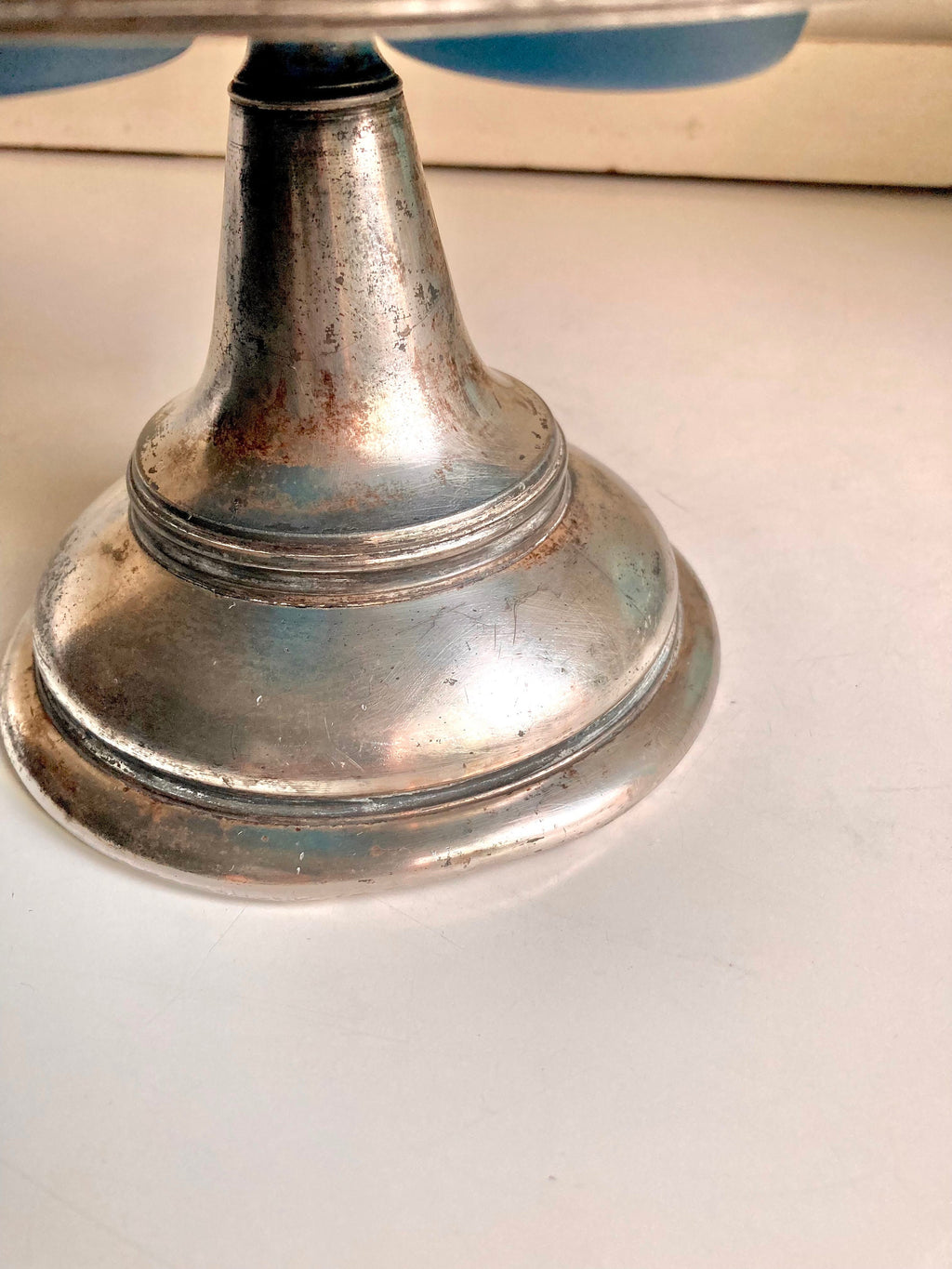 Antique Meriden Silver Plated Cruet Caddy: Sky-Blue Swirl Glass Bottles