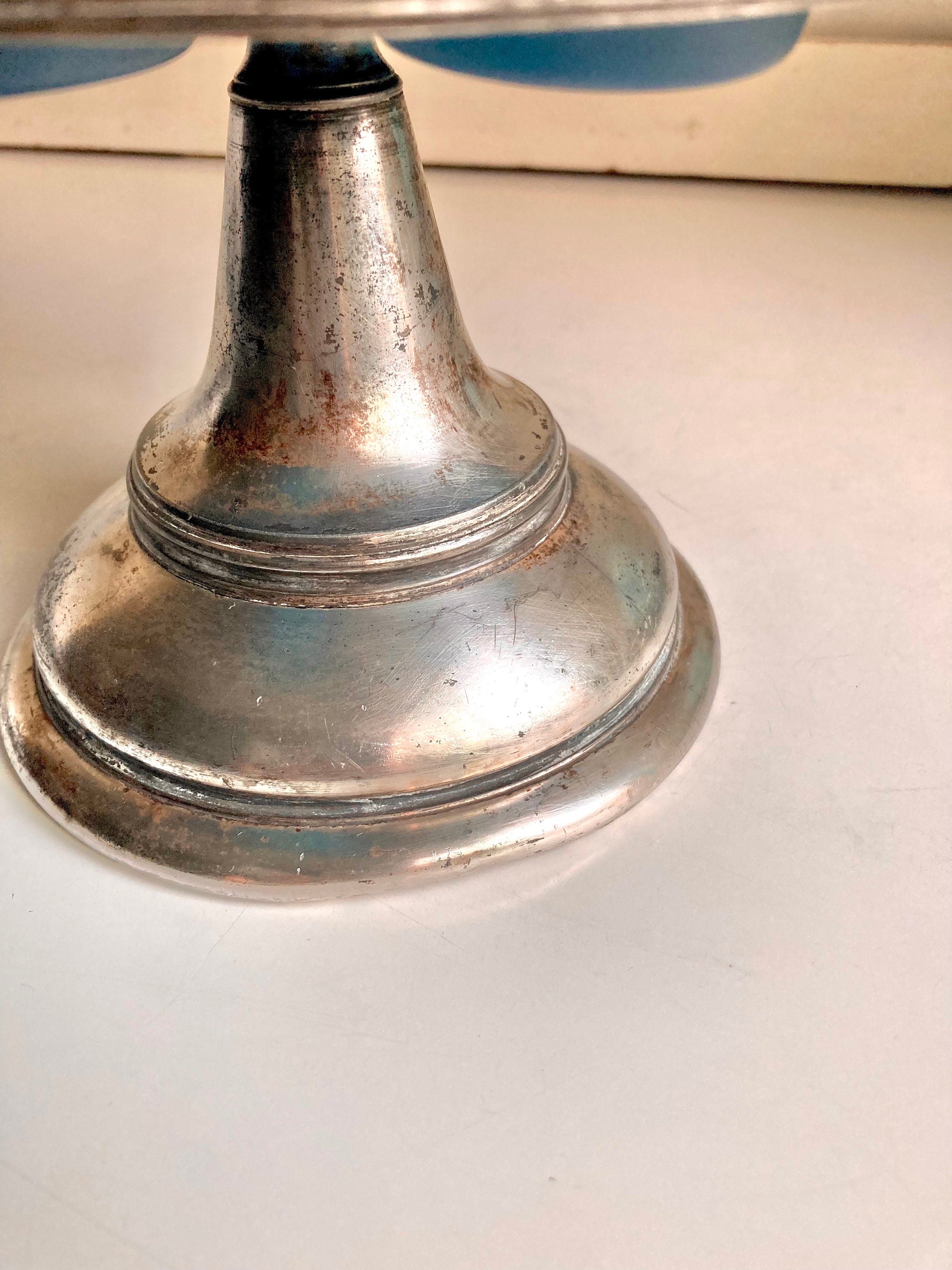 Antique Meriden Silver Plated Cruet Caddy: Sky-Blue Swirl Glass Bottles