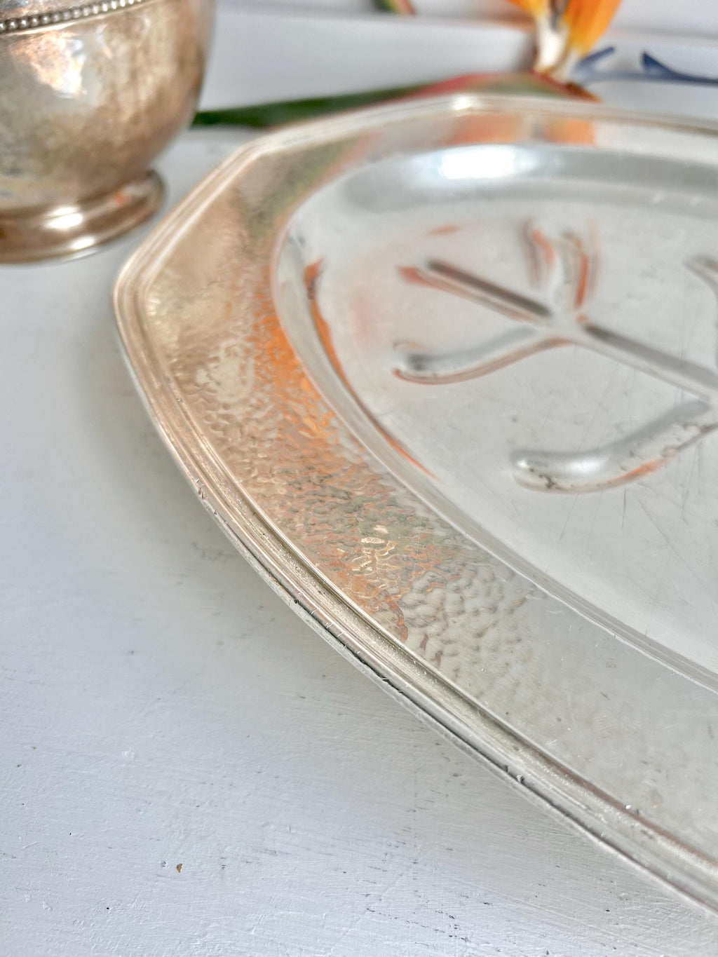 Vintage Silver-Plated Meat Platter – Hand Hammered Tree of Life Serving Tray