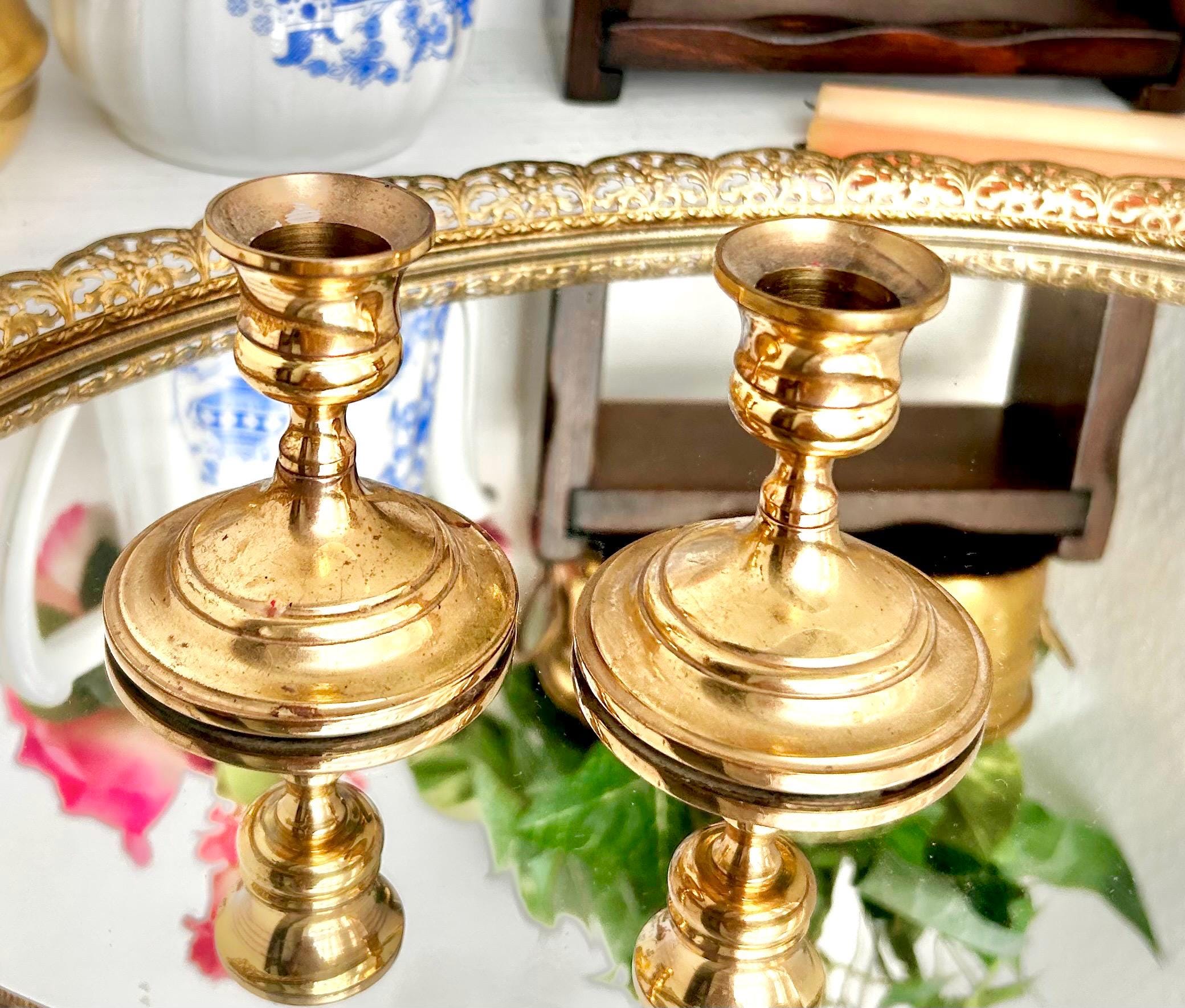 Vintage solid Brass Candlestick Pair - Two Handsome Classical Brass Taper Candle Holders