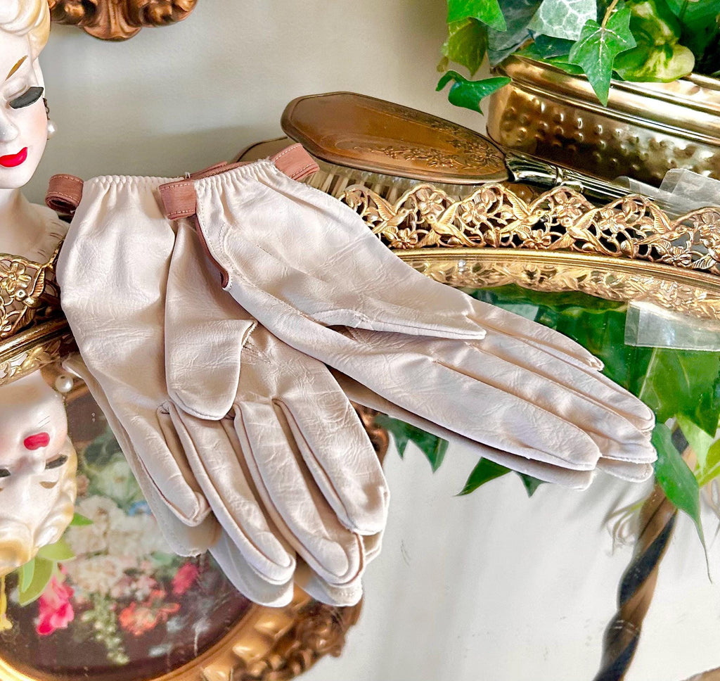 vintage Van Raalte Nylon Gloves in Cream, Brown