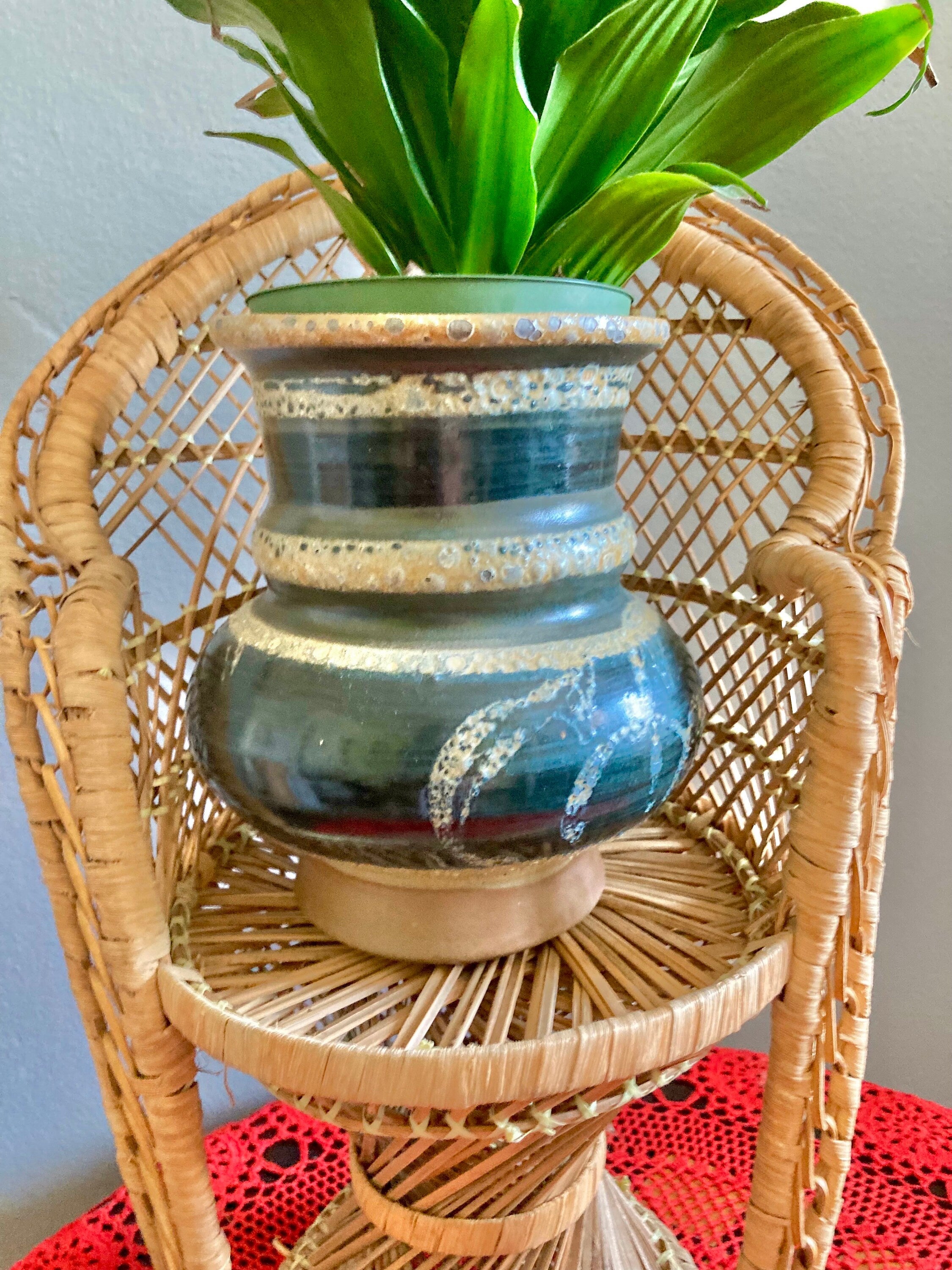 Ceramic Thrown Pottery Vase in Earth tones and a Deep Sea-green Glaze