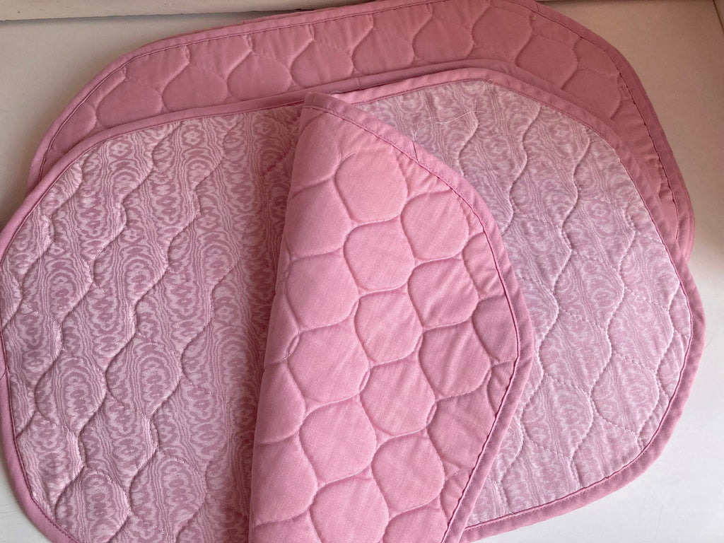 Vintage Quilted Placemat & Napkin Set: 1980s Dusty Rose Table Linens