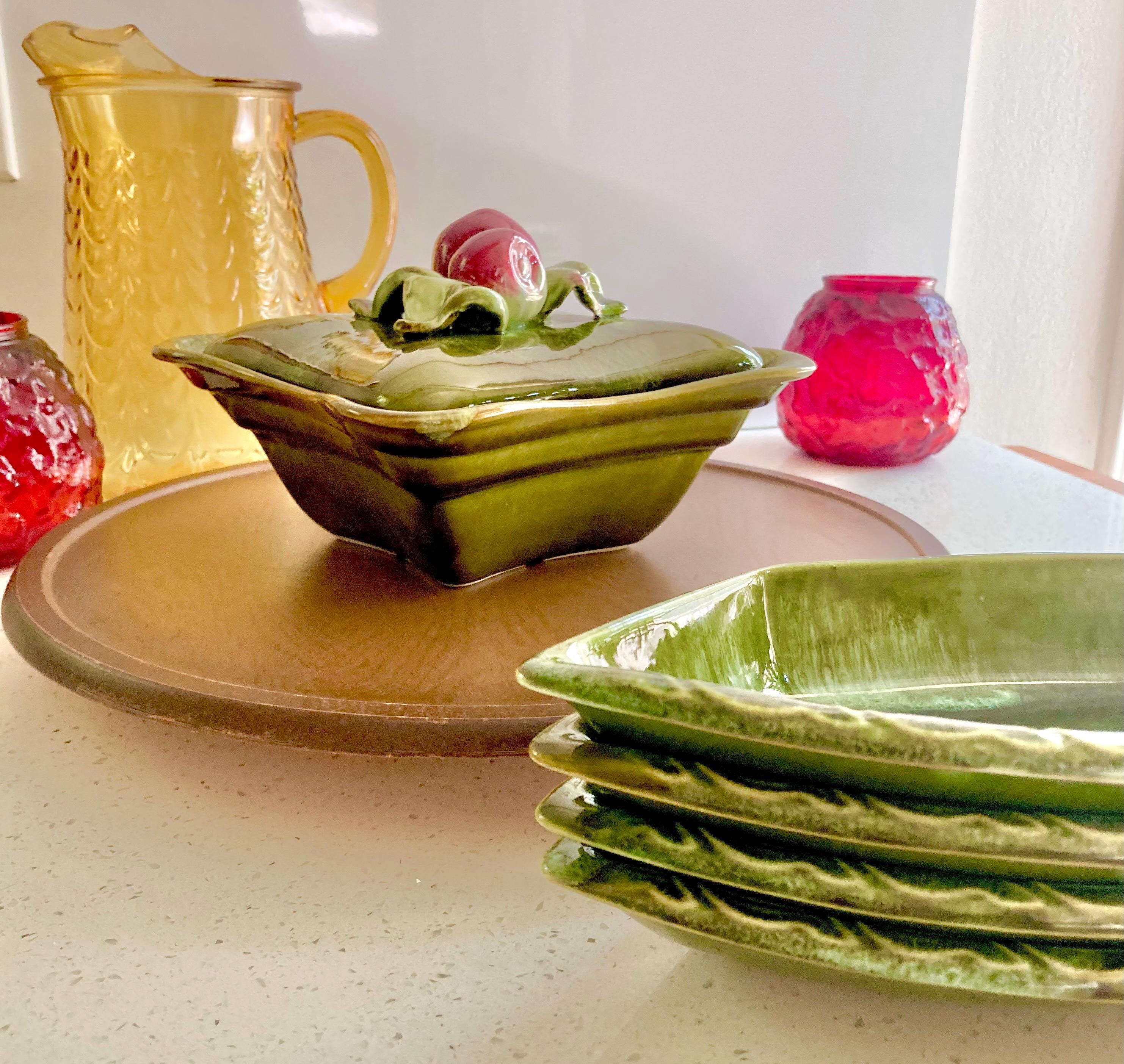Vintage Wade Calif. Ceramics Party Platter: Apple Lidded Bowl Lazy Susan