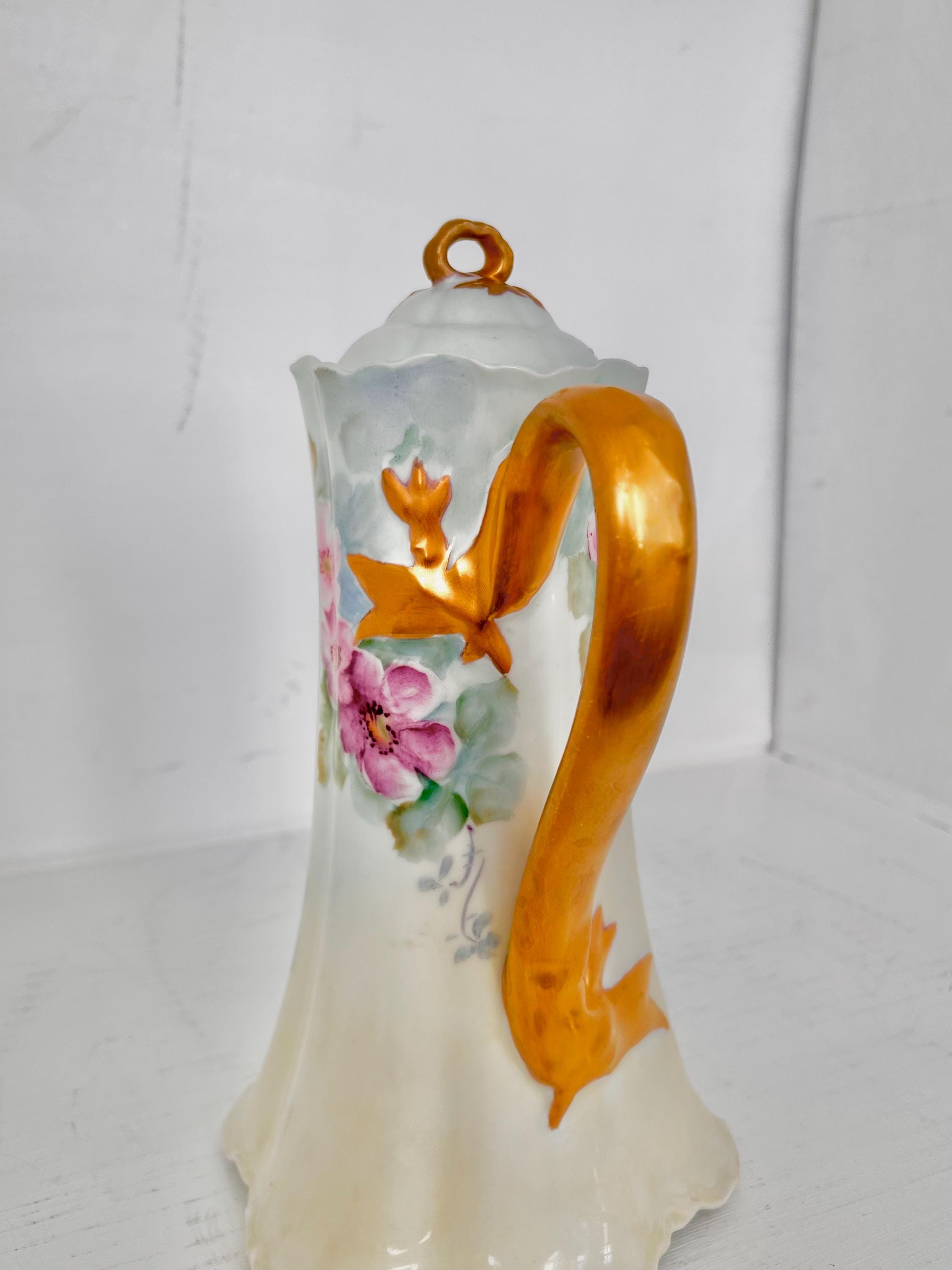 Vintage Haviland Limoges Porcelain Chocolate Pot with Roses