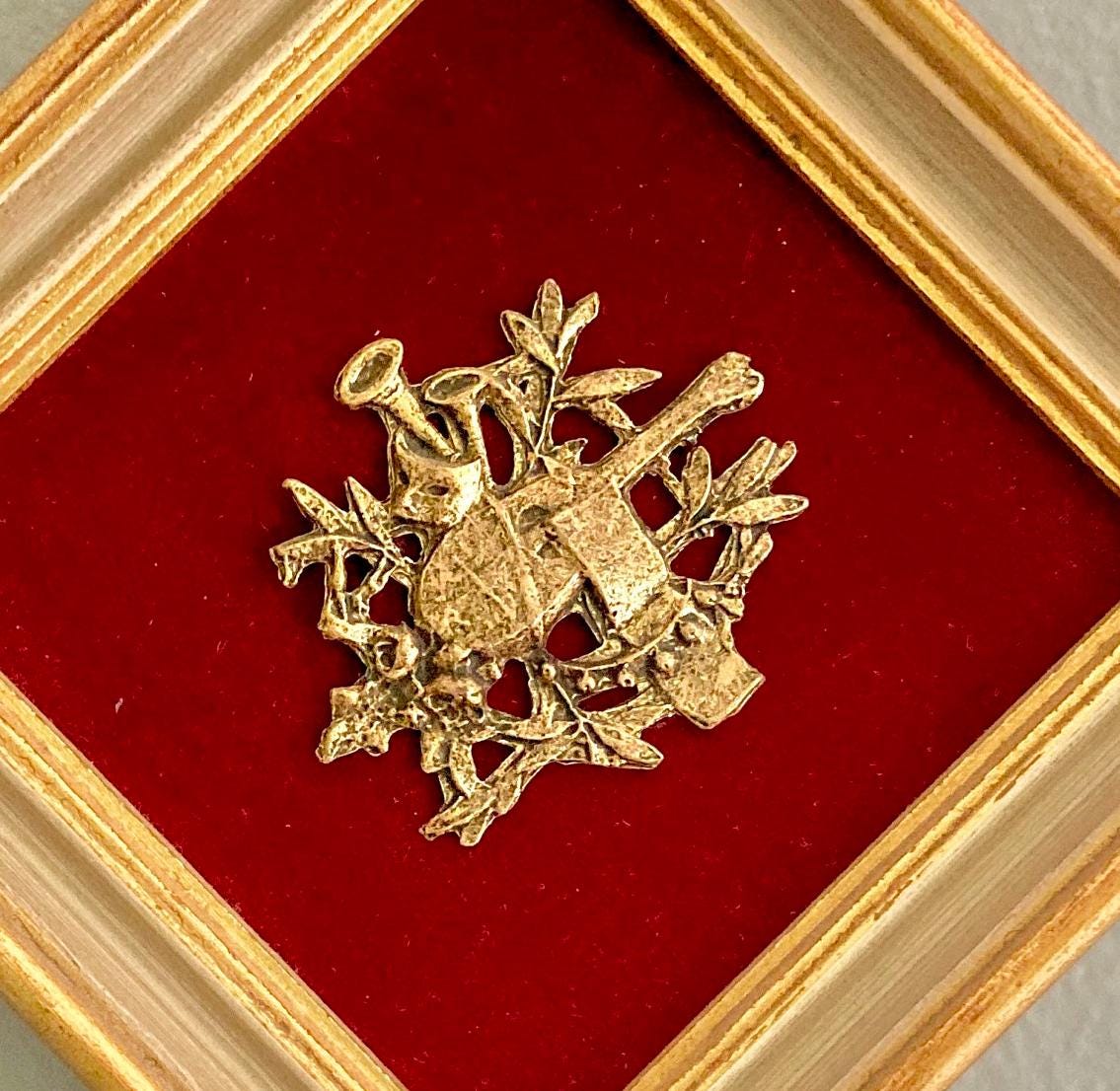 Vintage Music Metal Art: Gold Tone on Red Velvet, Gilt Frame by  E.a. Riba