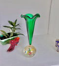 Vintage Kreis Art Glass Vase: Millefiori & Emerald Green Fluted Rim