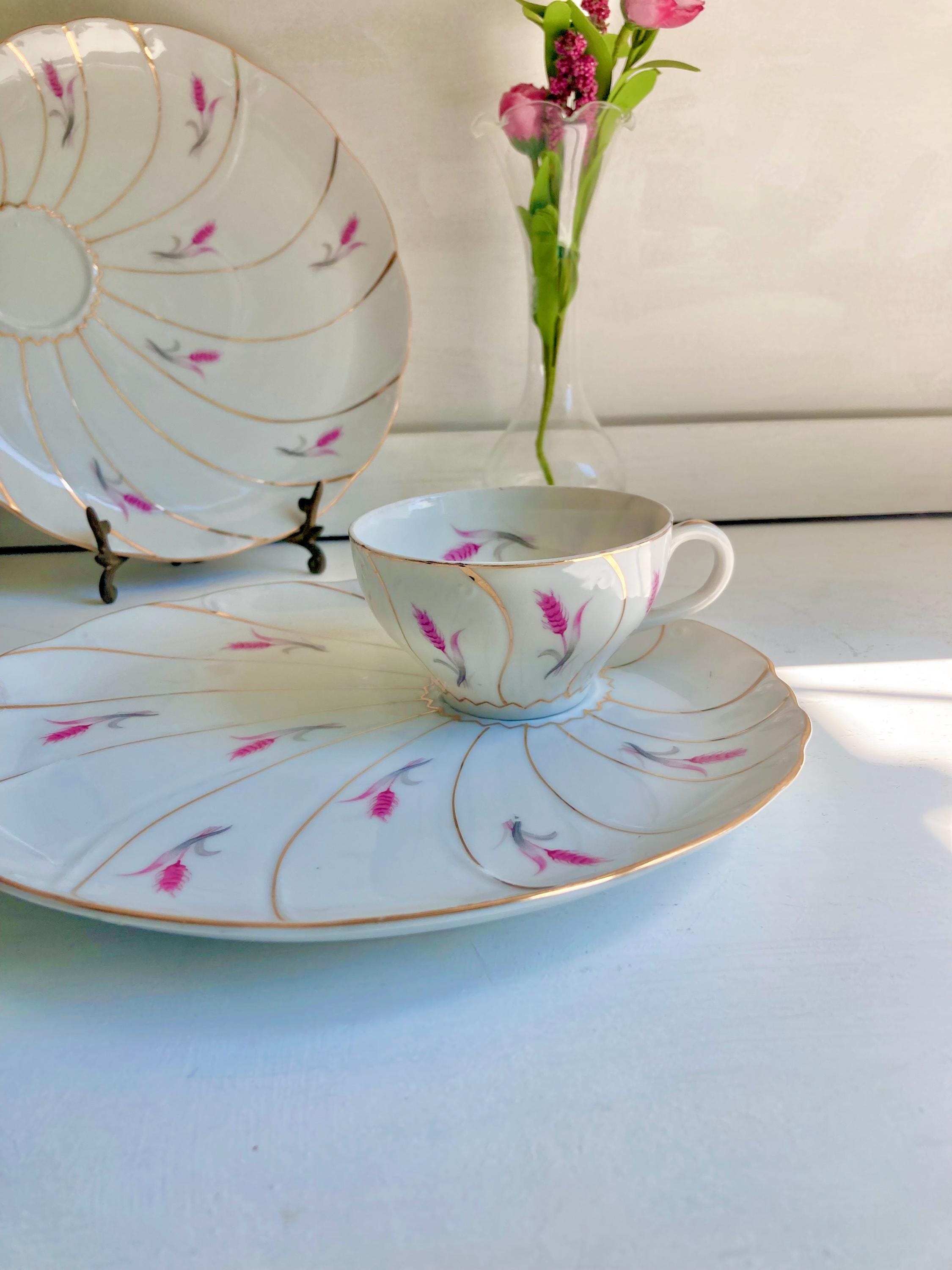 Vintage Yamaka Japan Porcelain Snack Set: Pink Wheat & Gold