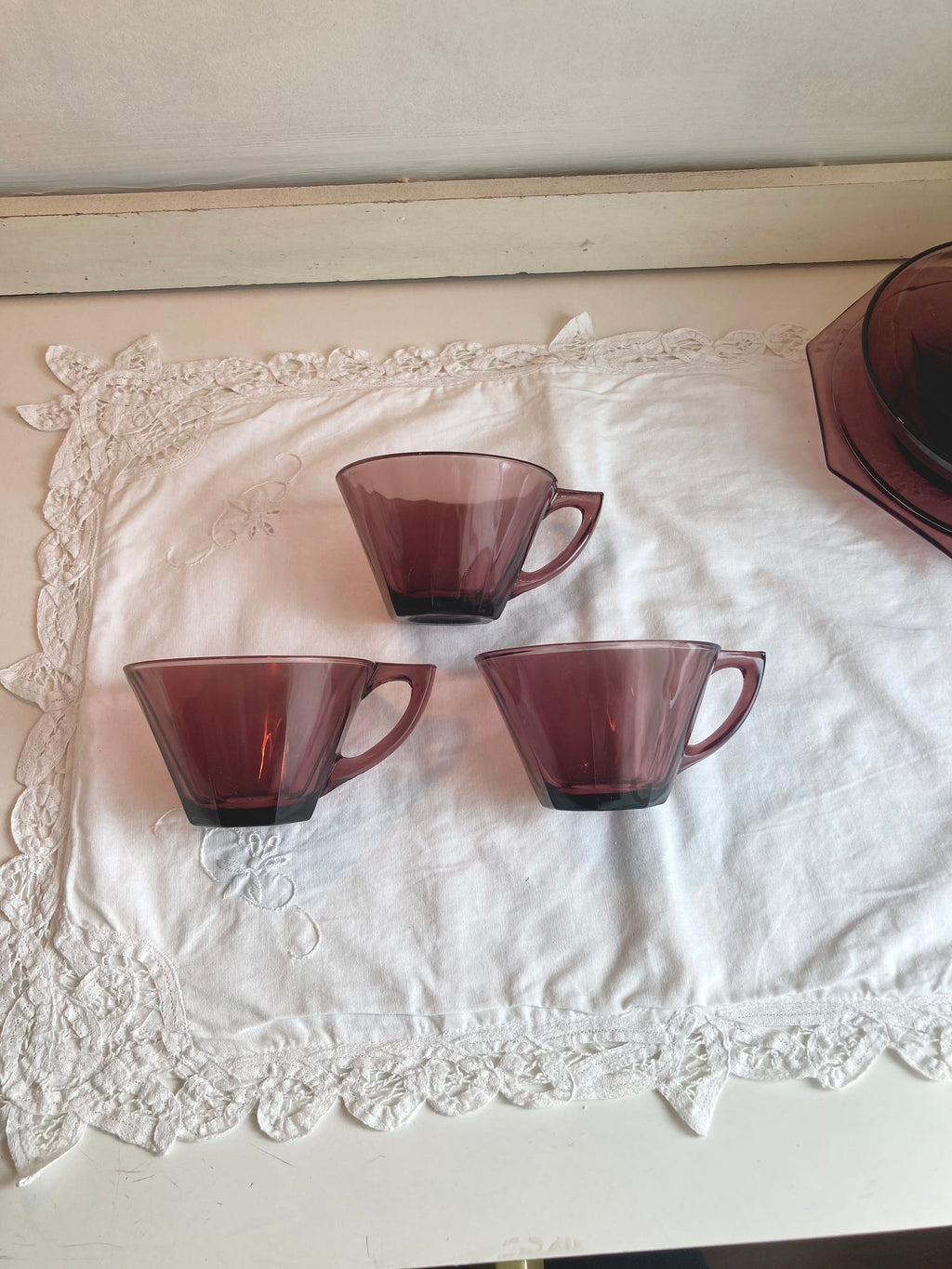 Moroccan Amethyst Hazel Atlas Teacups - Set of 3