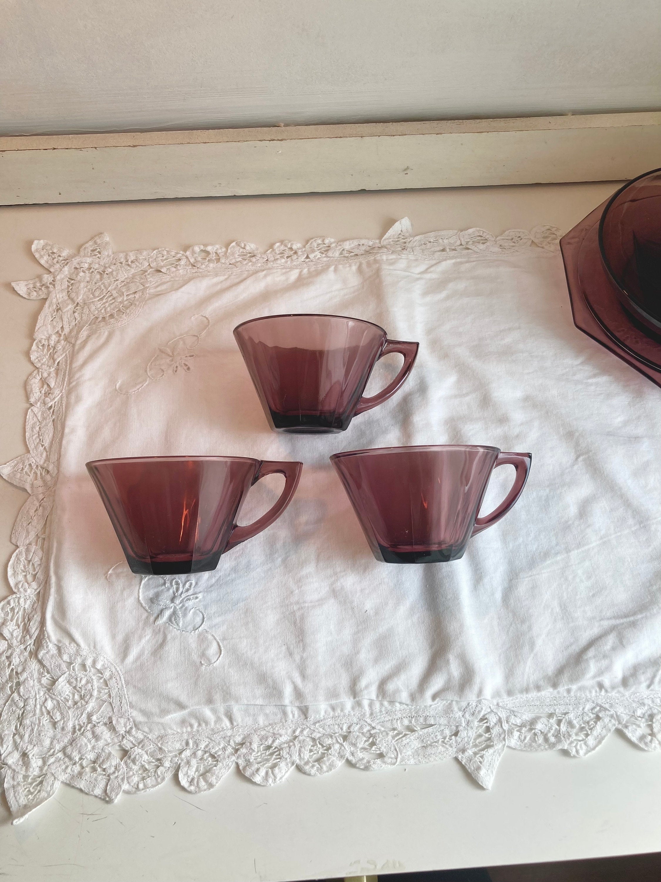 Moroccan Amethyst Hazel Atlas Teacups - Set of 3