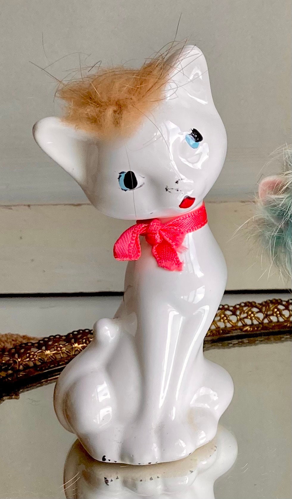 Midcentury Anthropomorphic Ceramic Cats Hand Painted with applied Fur - Japan - Choose from 3