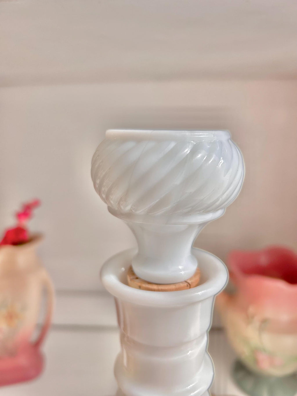 Vintage Jim Beam Milk Glass Decanter – Opaque White Liquor Bottle, Textured
