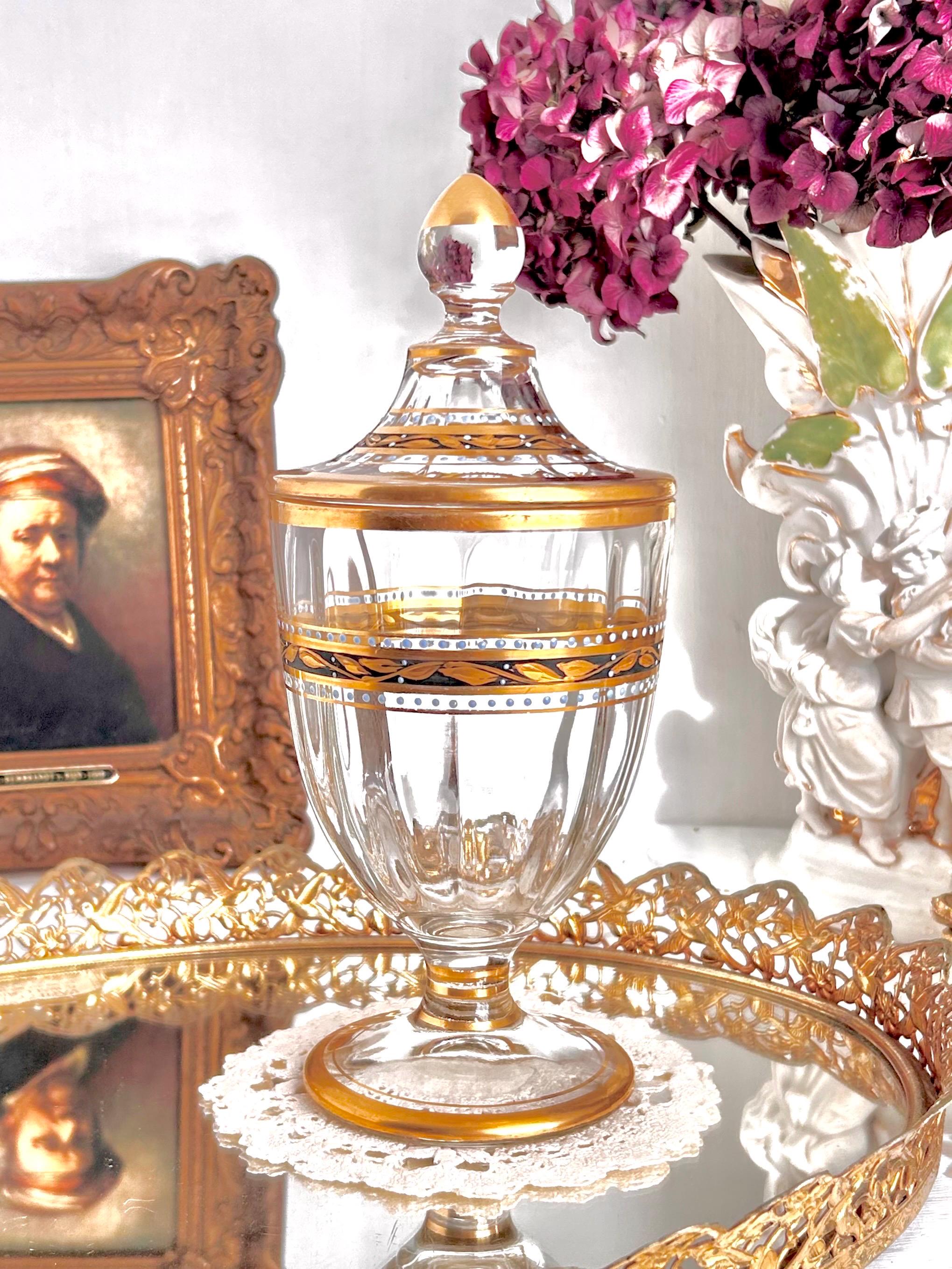 Vintage Gilt Glass Pedestal Lidded Dish