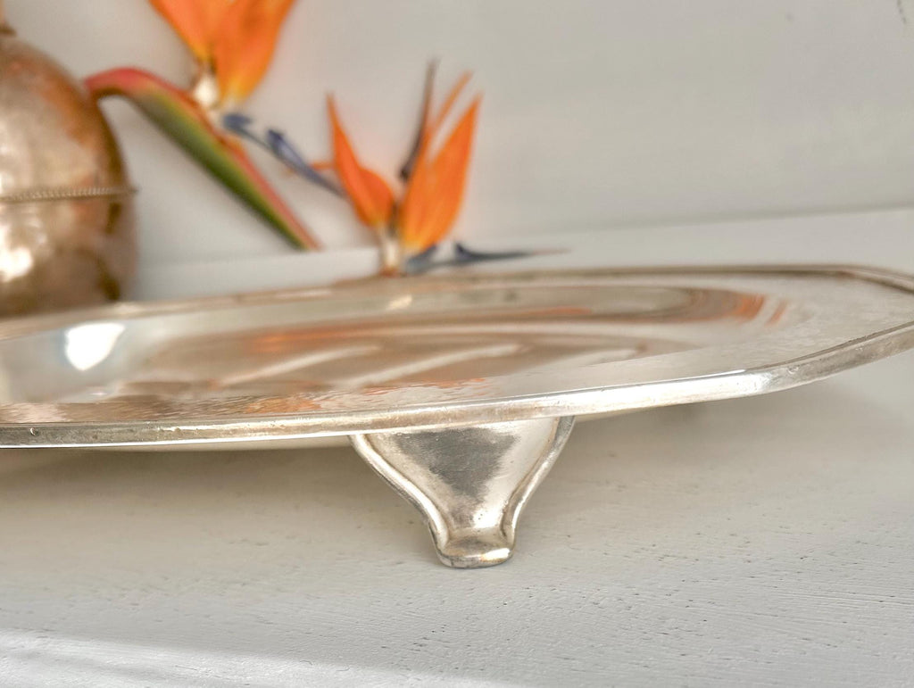 Vintage Silver-Plated Meat Platter – Hand Hammered Tree of Life Serving Tray
