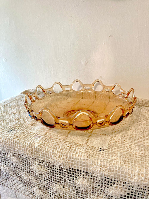 Fostoria Amber Glass 11" Console Bowl - Open Lace Edge Pattern #2320 - circa 1930