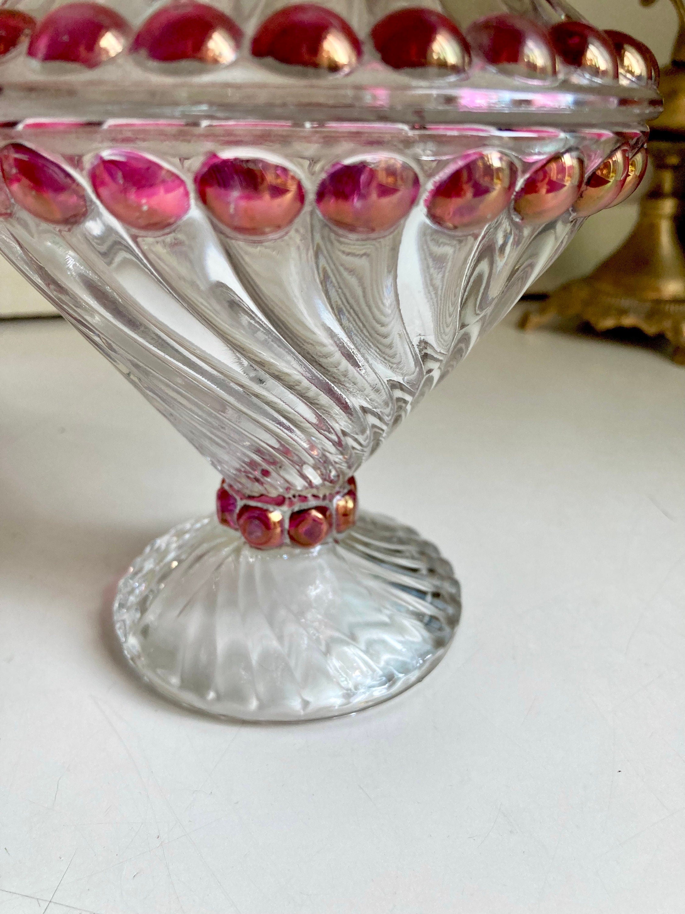 Vintage Westmoreland Ruby Flashed Swirl Candy Dish with Lid