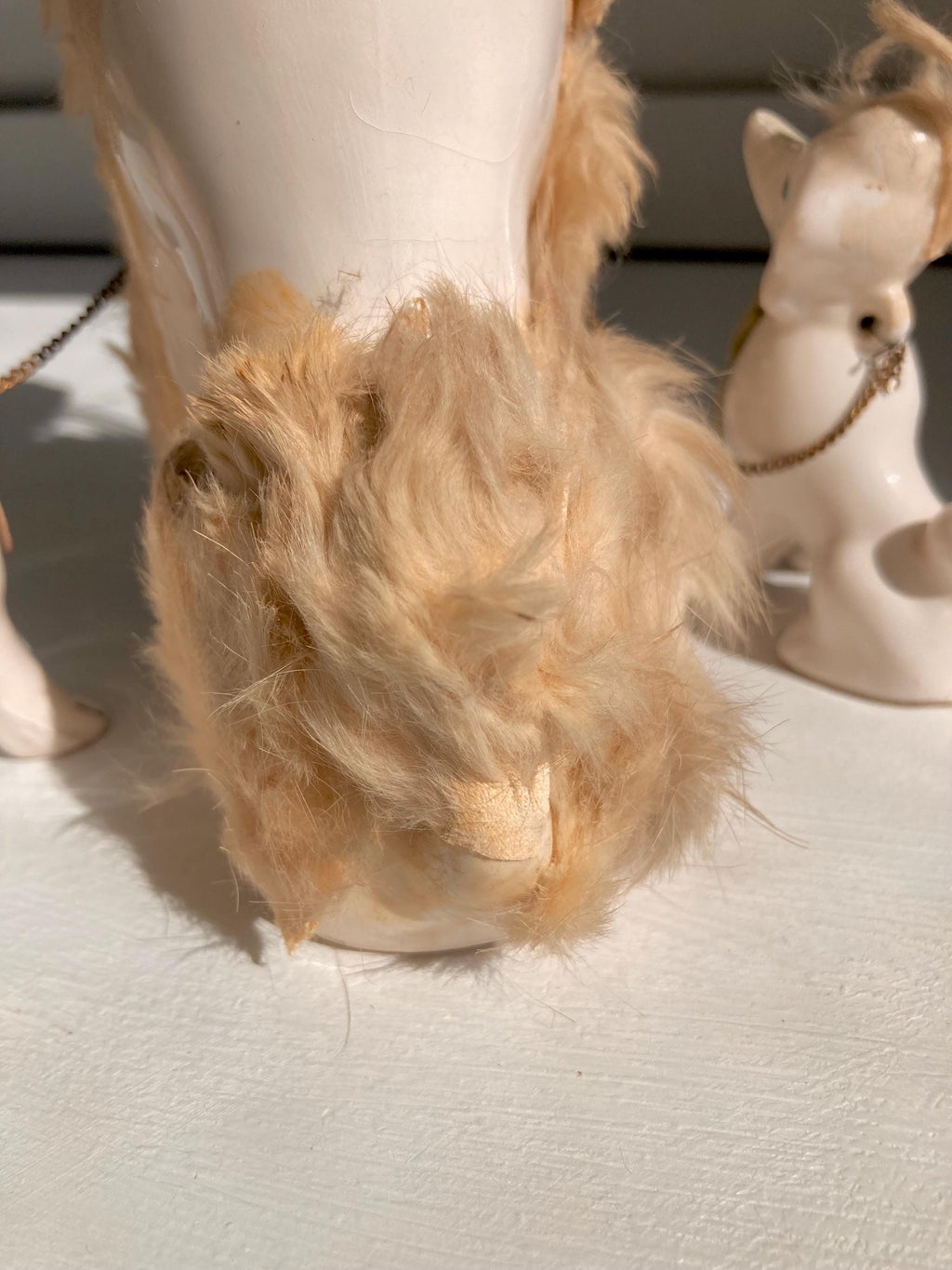Midcentury Anthropomorphic Ceramic White Poodle mom + 2 pups - Japan