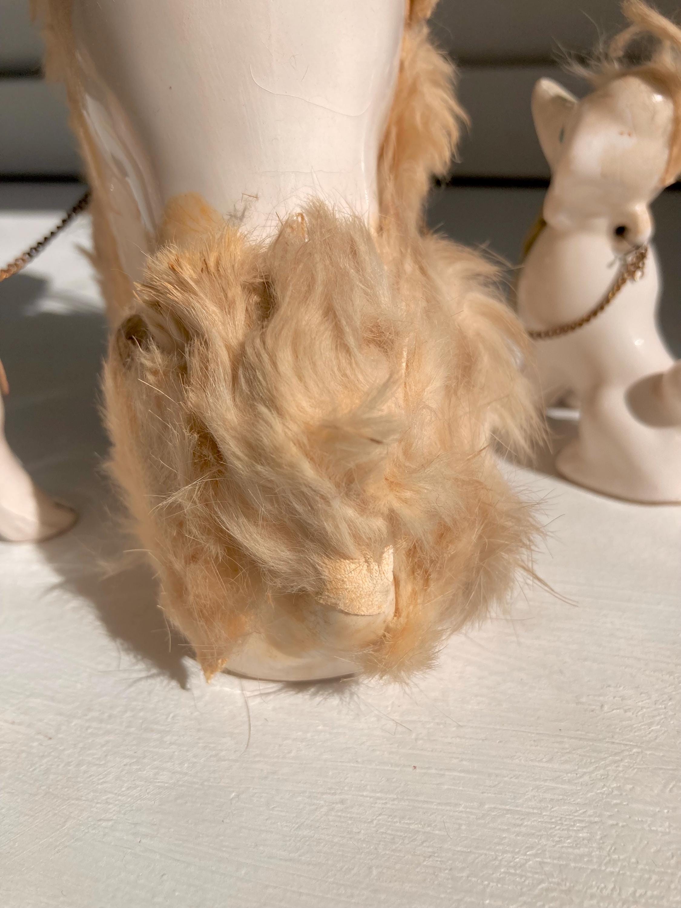 Midcentury Anthropomorphic Ceramic White Poodle mom + 2 pups - Japan