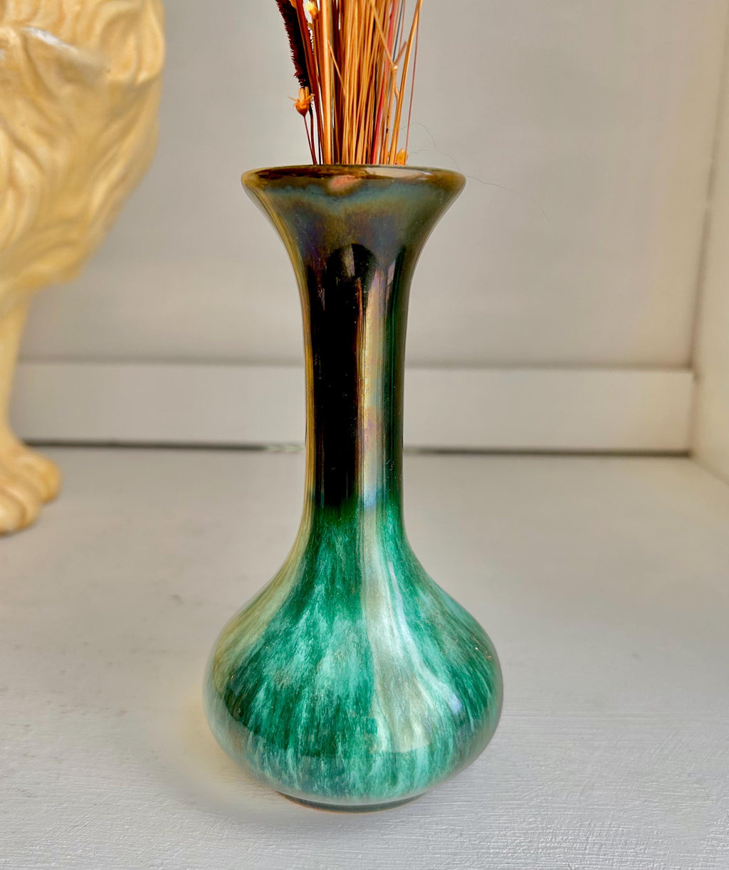 Vintage Blue Mountain Pottery Bud Vase – Teal Drip Glaze, Canadian Ceramic