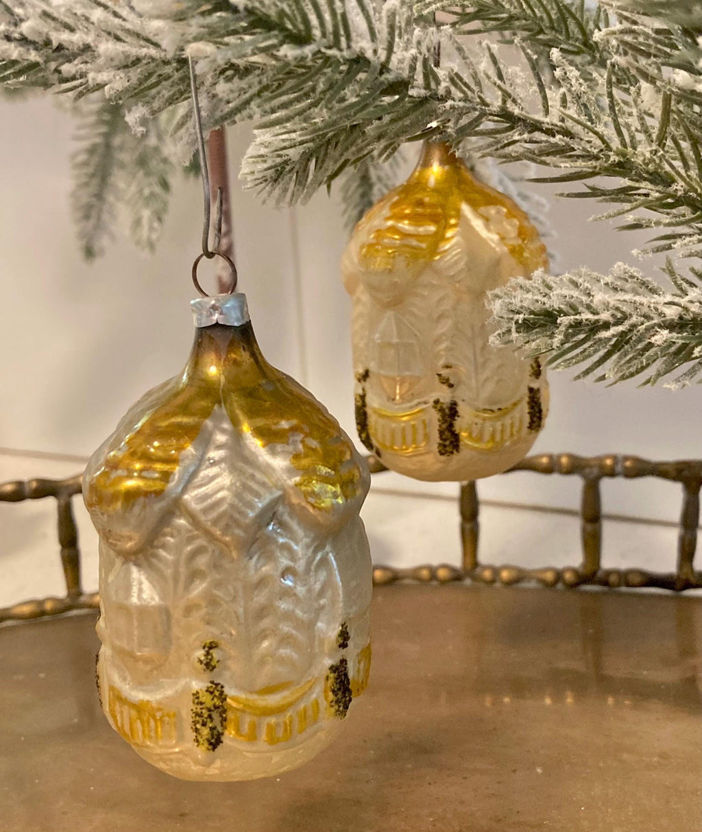 Vintage West German Mercury Glass Christmas Ornament – Pearly Gold Glitter, Individually Sold