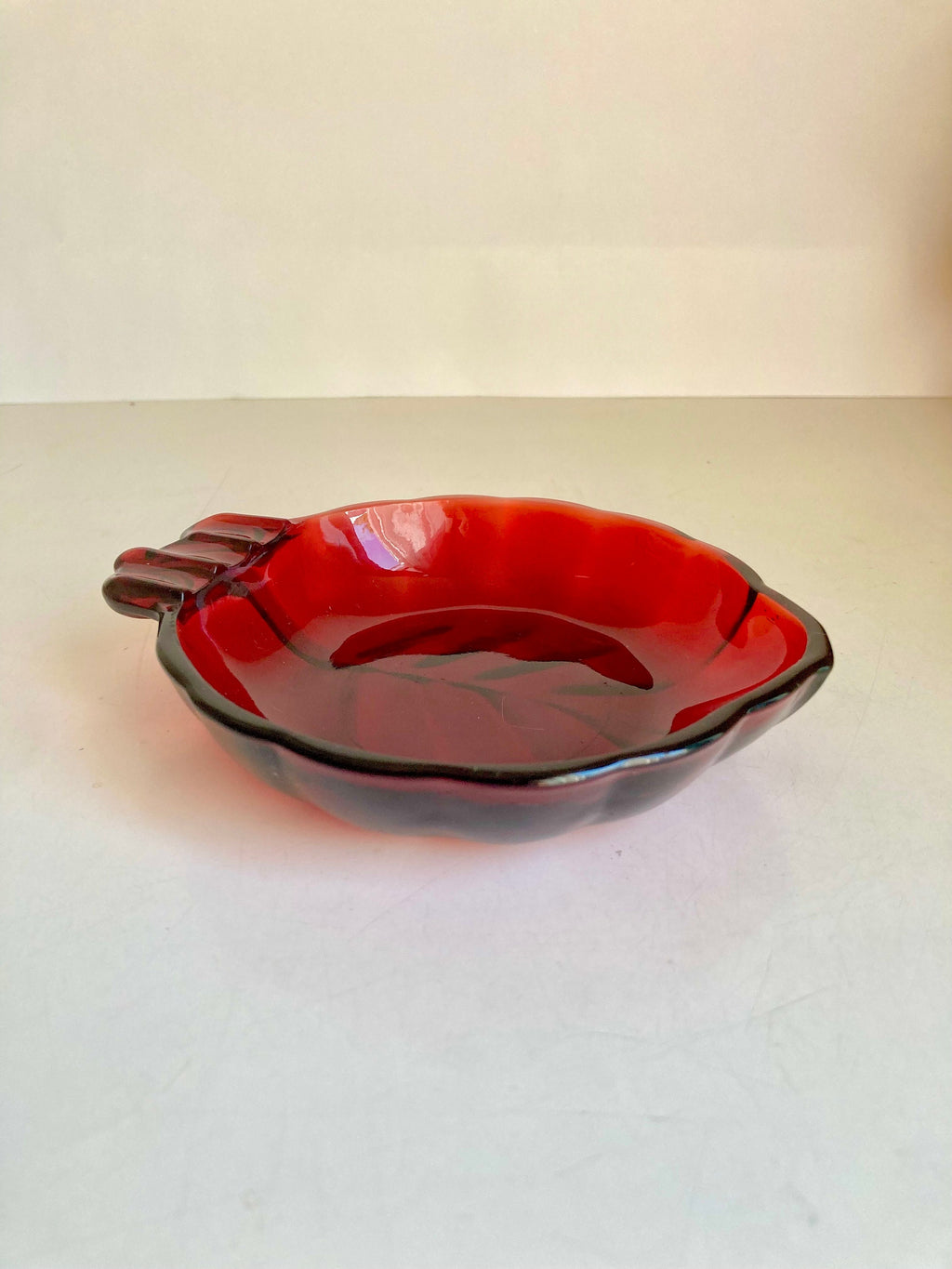 Anchor Hocking Ruby Red Glass Leaf Ashtray